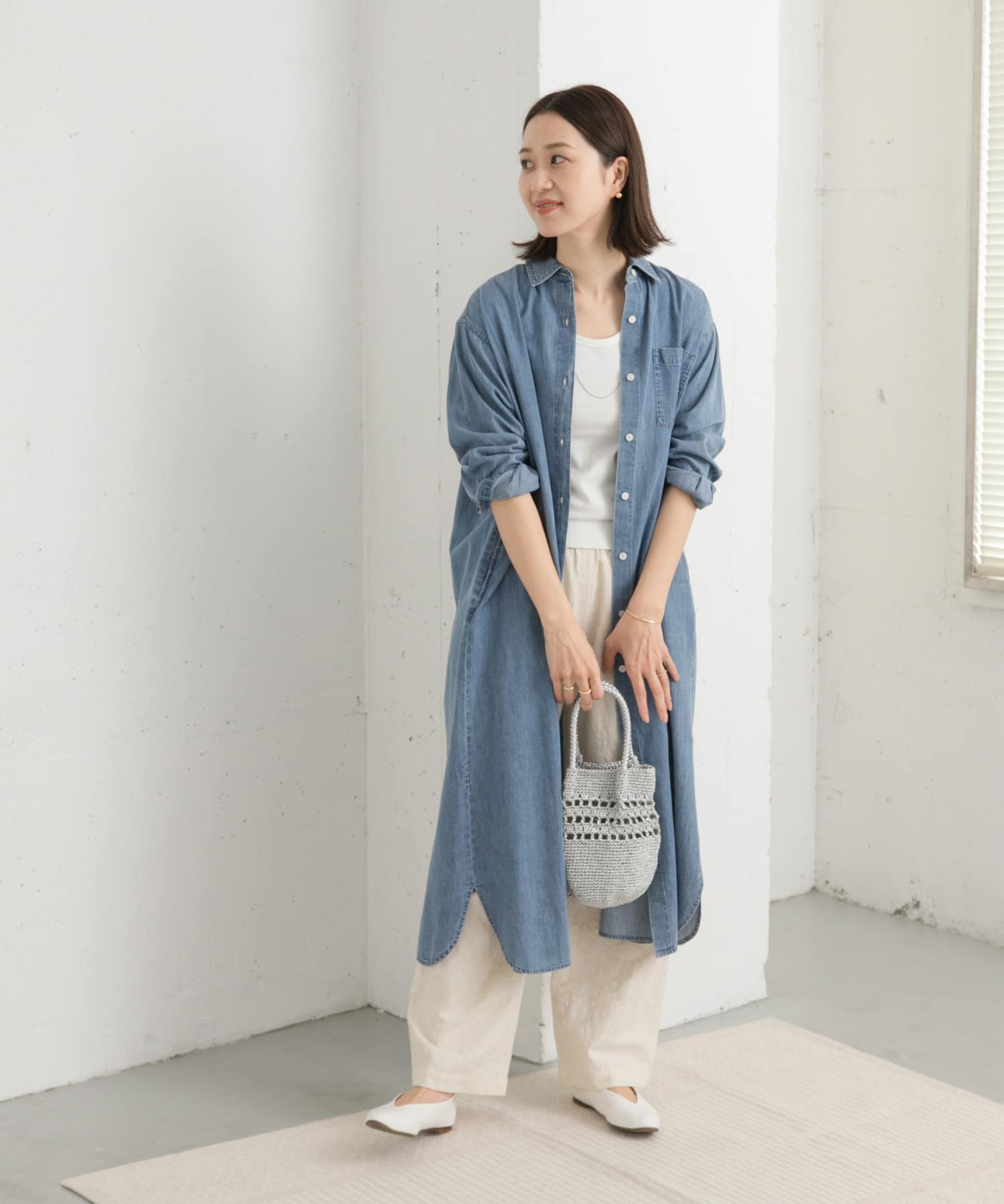 ライトコットンデニムシャツワンピース(M L.INDIGO): ワンピース