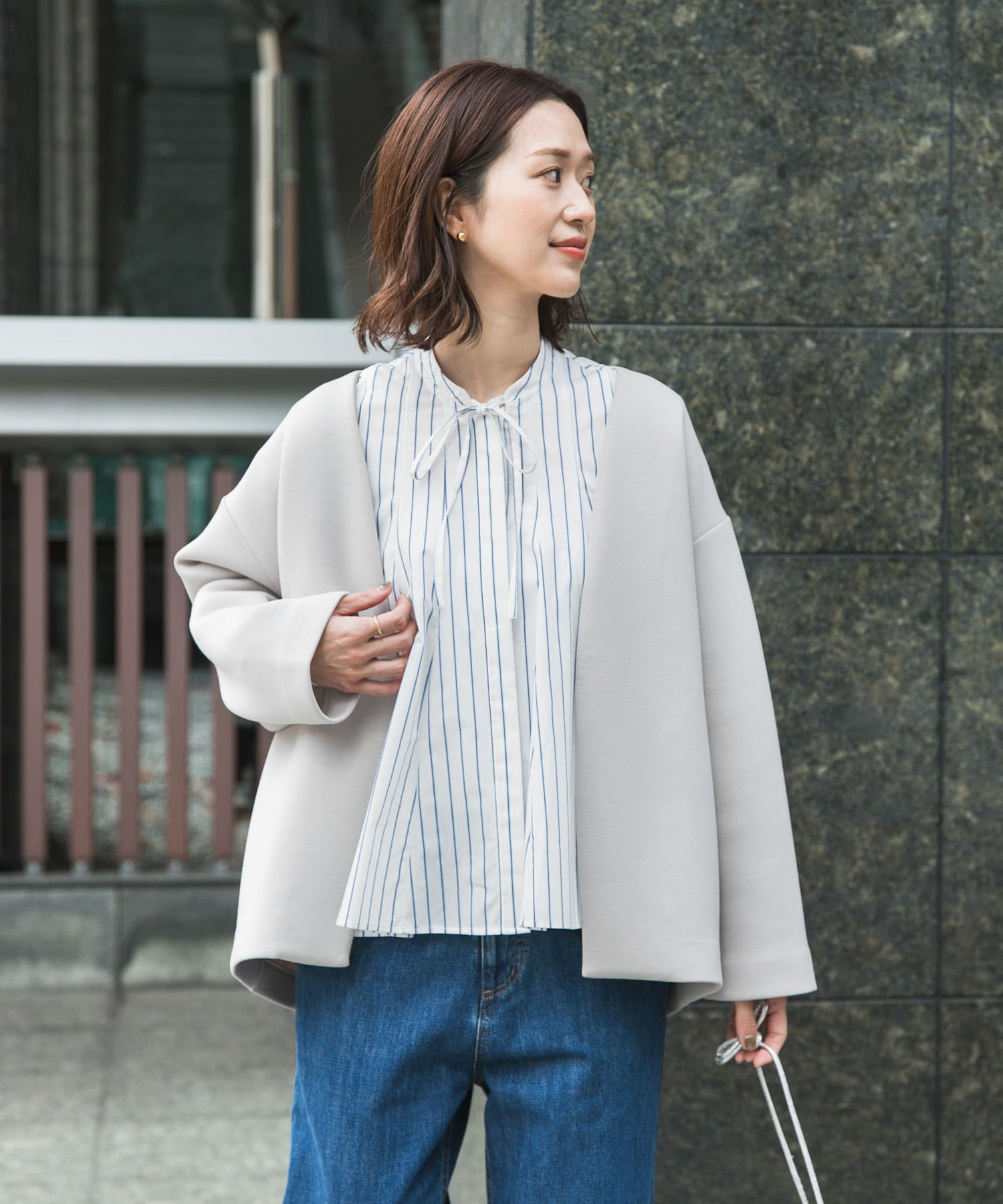 ダンボールニットノーカラージャケット(M GREIGE): アウター｜URBAN