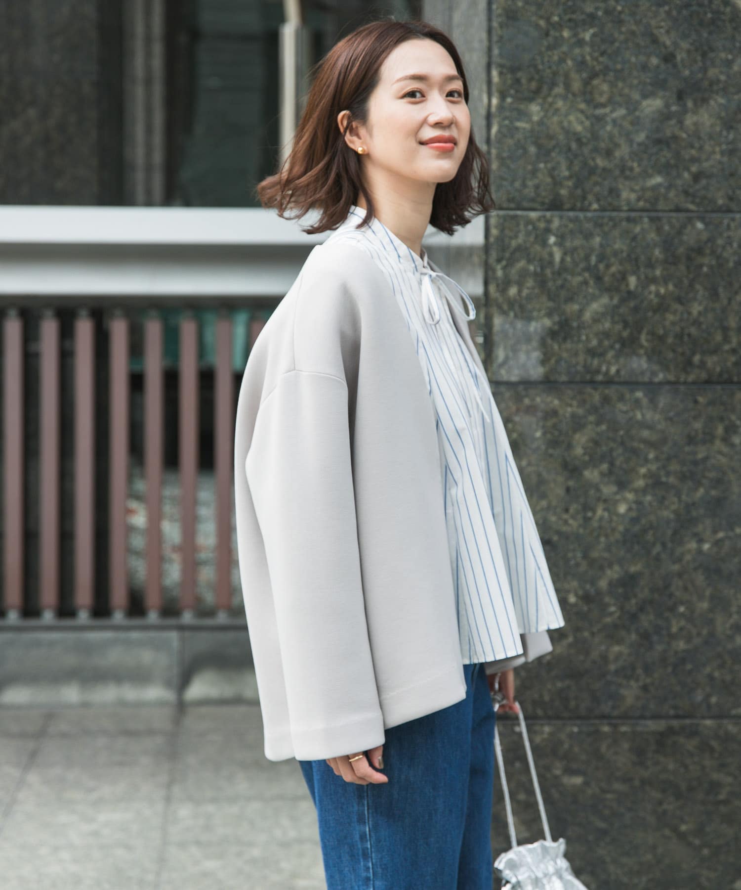 ダンボールニットノーカラージャケット(M GREIGE): アウター｜URBAN