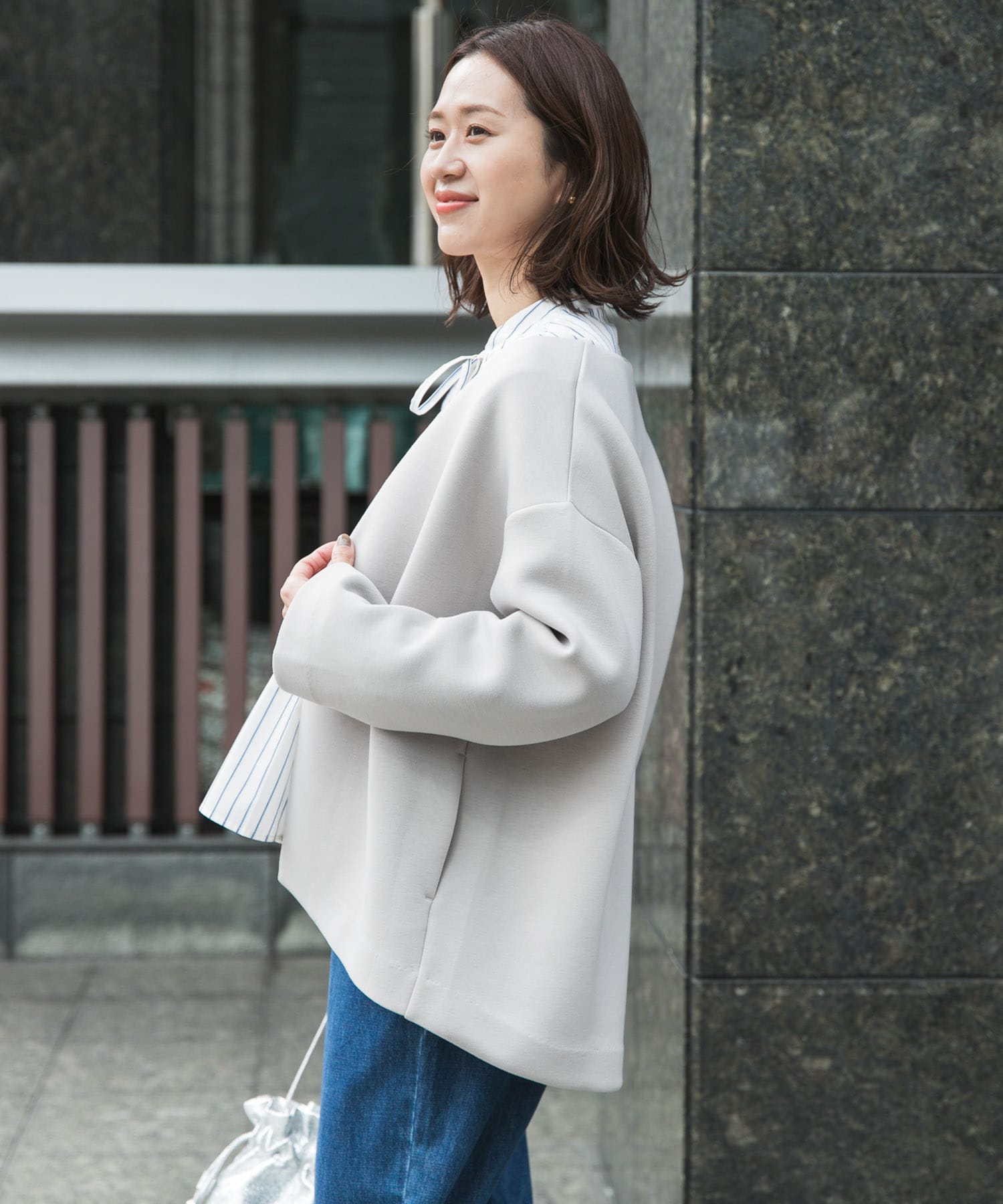 ダンボールニットノーカラージャケット(M GREIGE): アウター｜URBAN