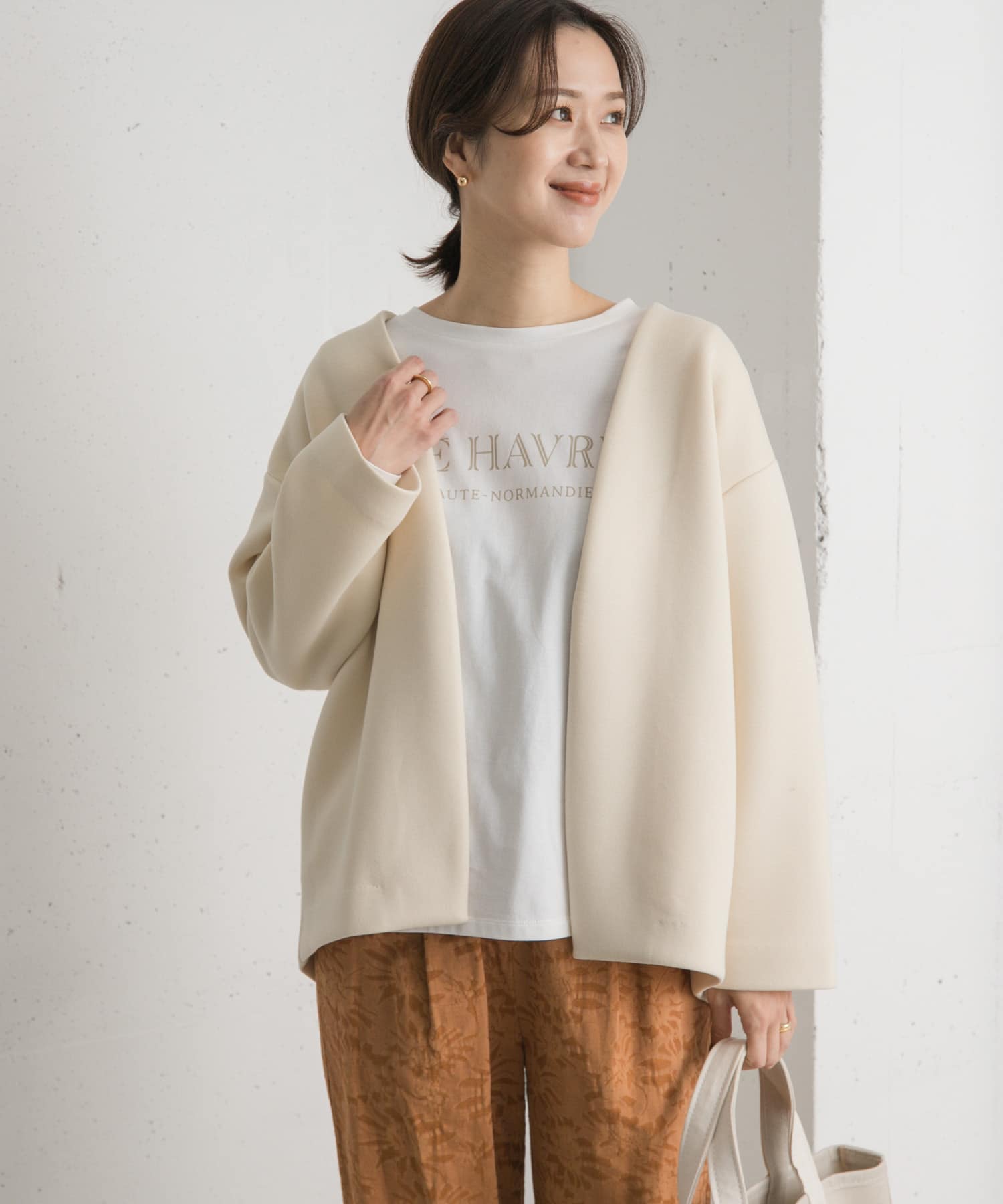 ダンボールニットノーカラージャケット