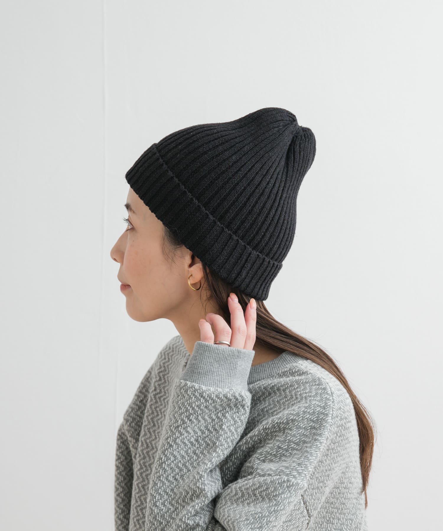 コットンリネンニットキャップ BLACK one