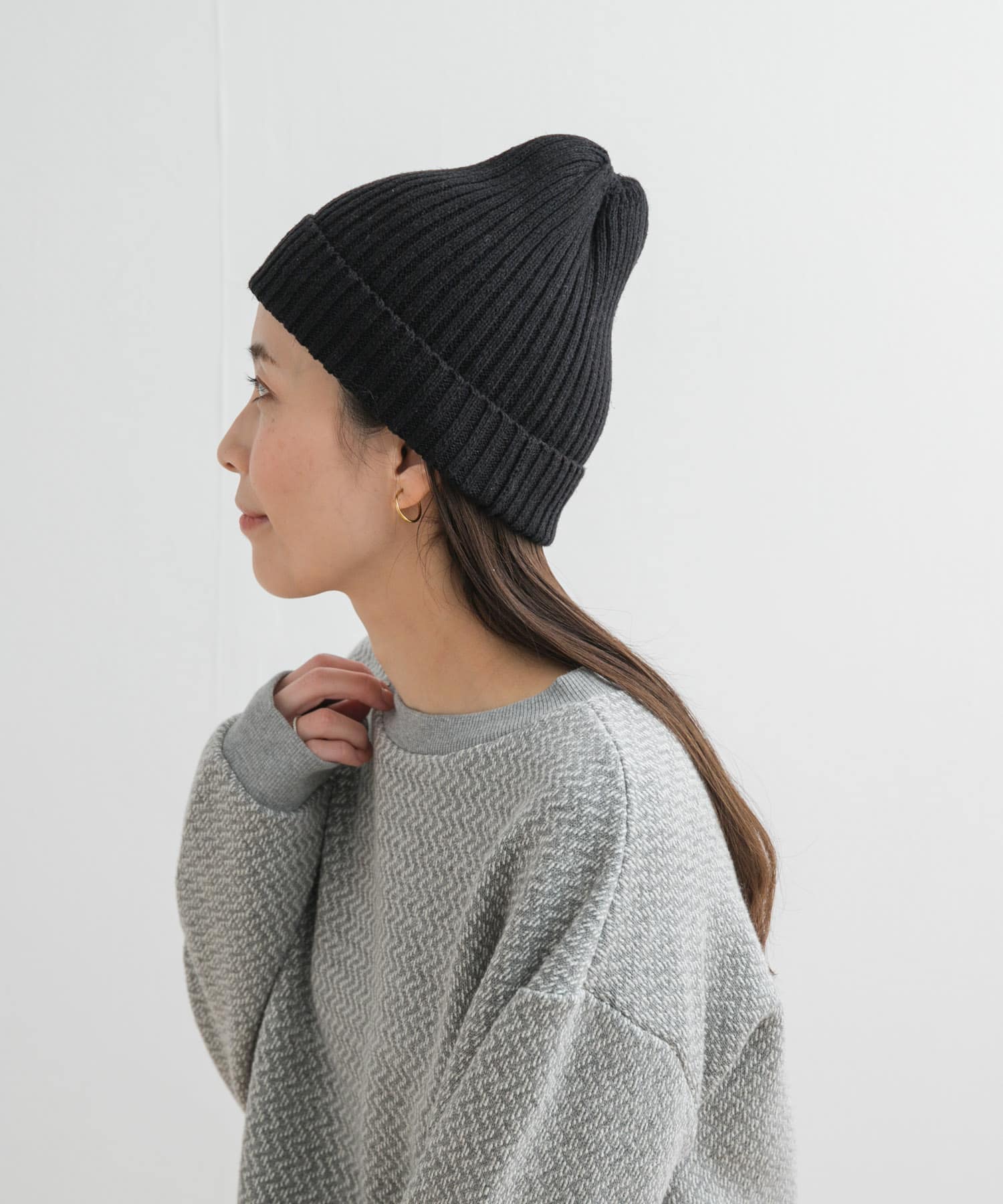 コットンリネンニットキャップ BLACK one
