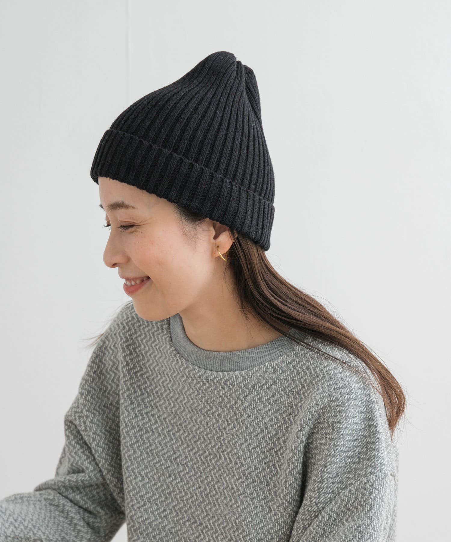 コットンリネンニットキャップ BLACK one