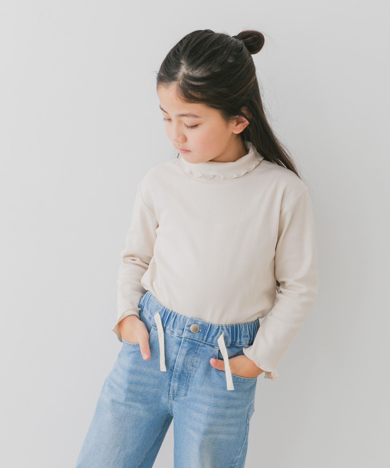 『WEB/一部店舗限定サイズ』メローフリルリブタートルネックTシャツ(KIDS)