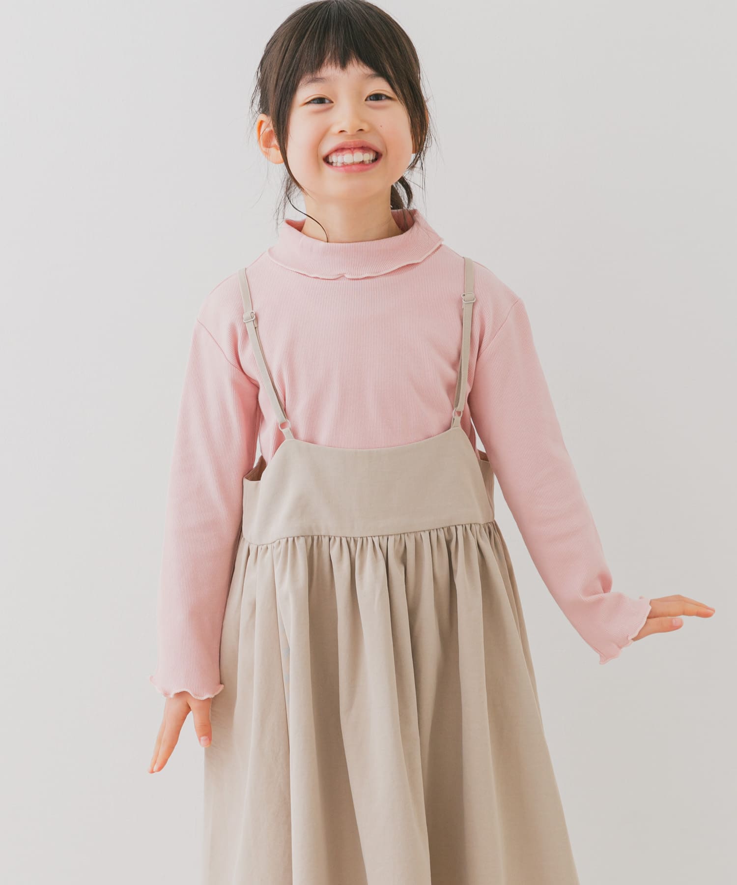 『WEB/一部店舗限定サイズ』メローフリルリブタートルネックTシャツ(KIDS) PINK 105