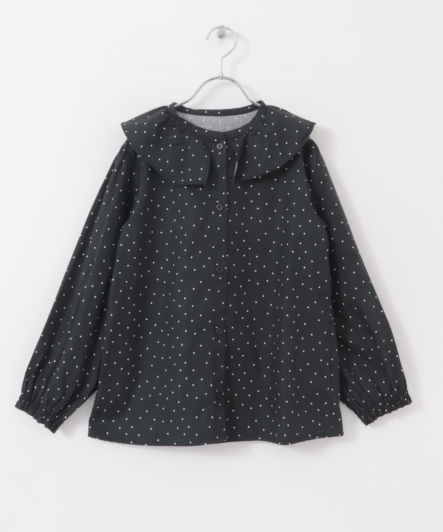 『WEB/一部店舗限定』フリルカラーブラウス(KIDS) BLK×OFF 150
