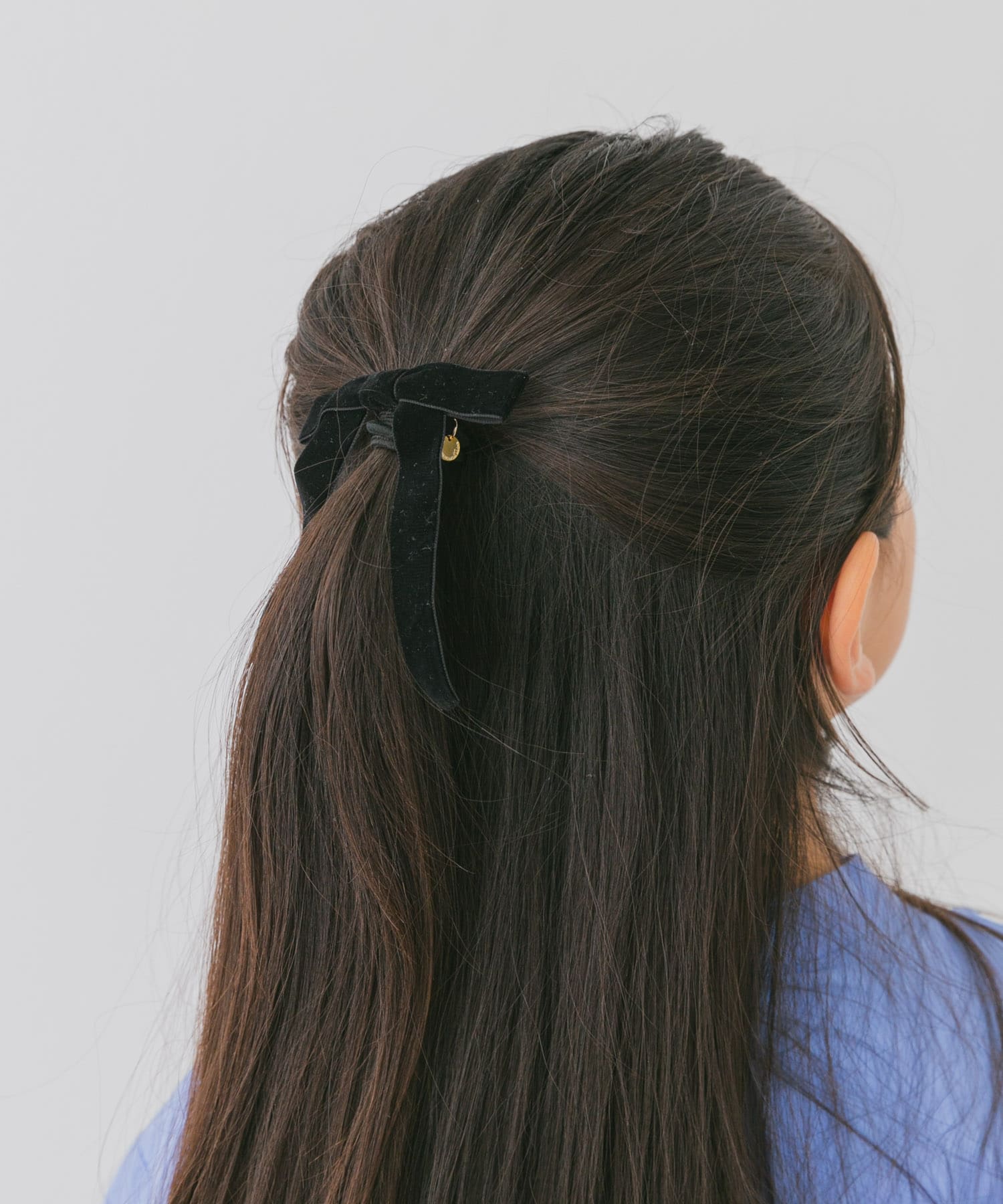 ベロアリボンヘアゴム(KIDS) BLACK one