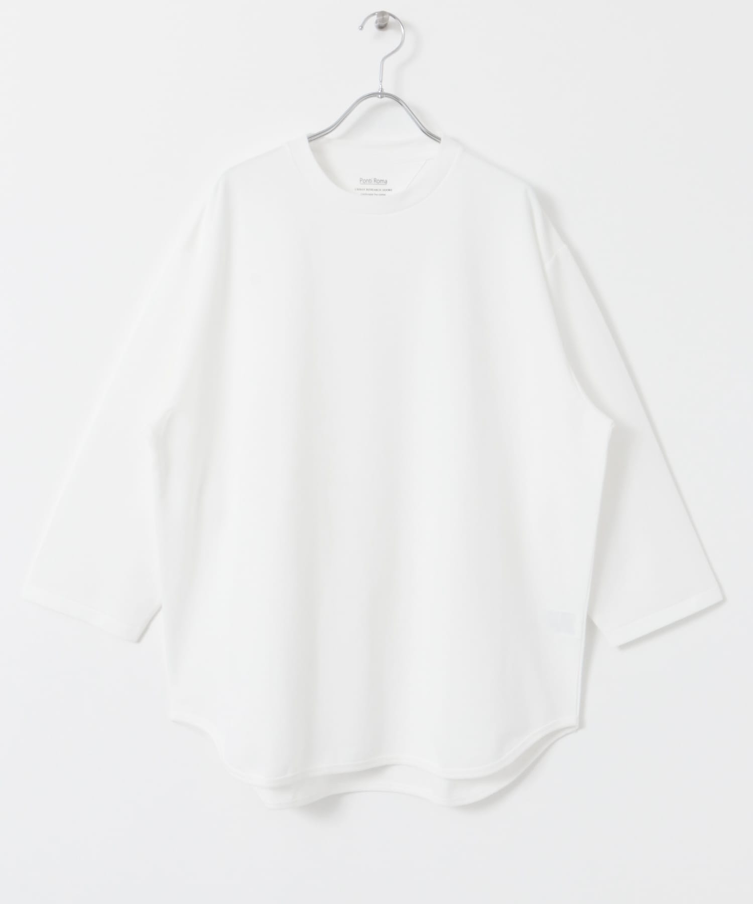ポンチ8分袖ラウンドヘムTシャツ WHITE M