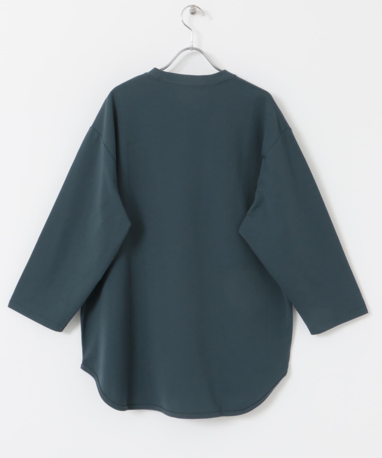 ポンチ8分袖ラウンドヘムTシャツ NAVY M