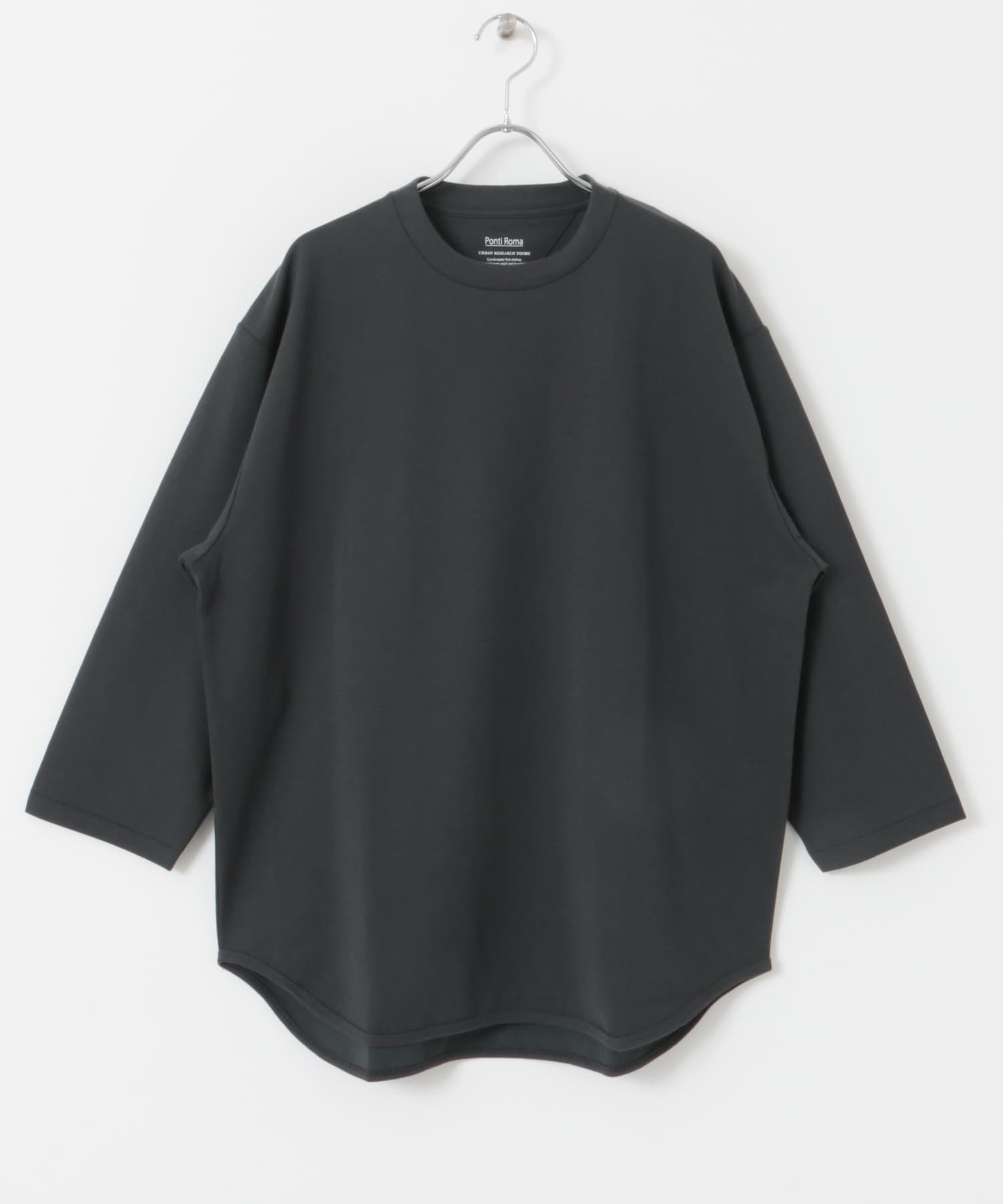ポンチ8分袖ラウンドヘムTシャツ INK BLACK M