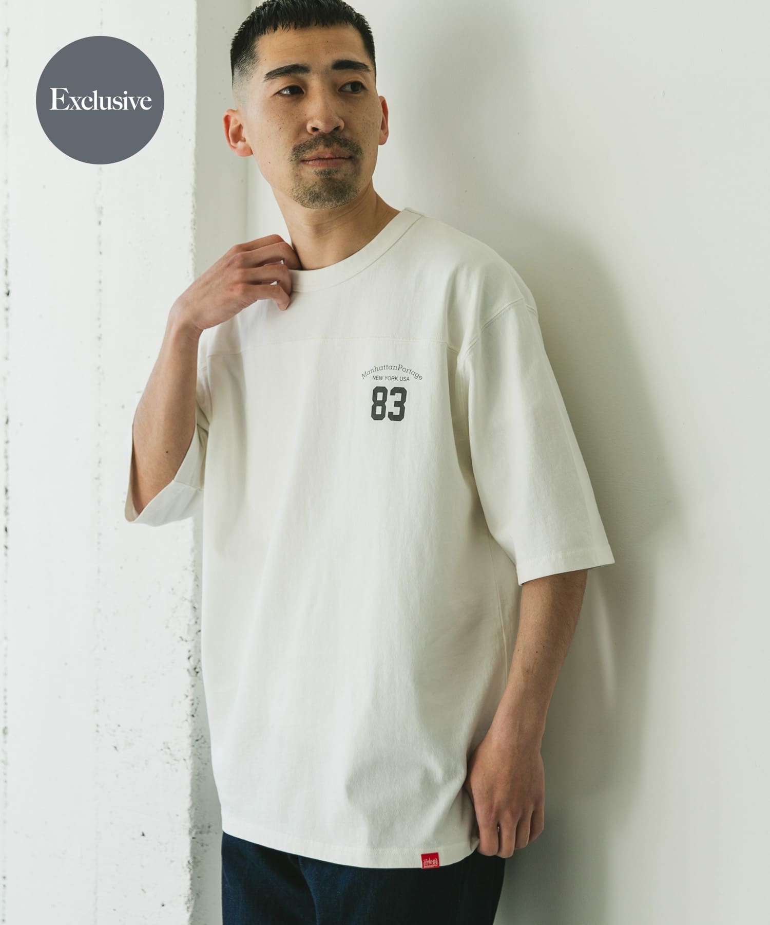 『別注』MANHATTAN PORTAGE×DOORS　フットボール オーバーサイズTシャツ