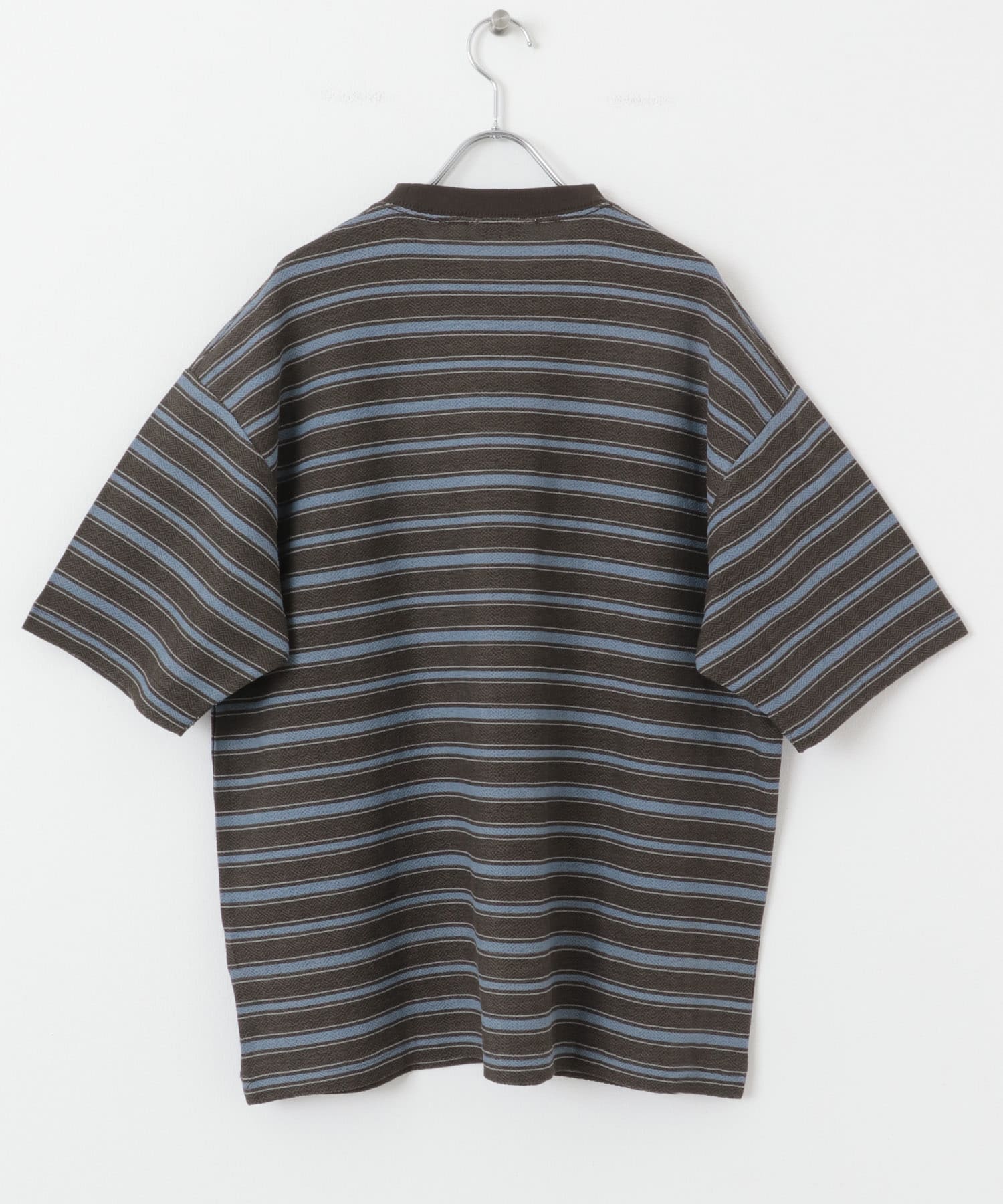 プリントボーダーショートスリーブTシャツ BRN×BLU M