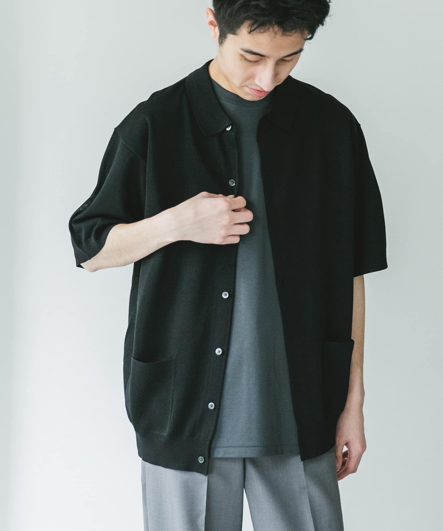 リネンライクショートスリーブシャツカーディガン