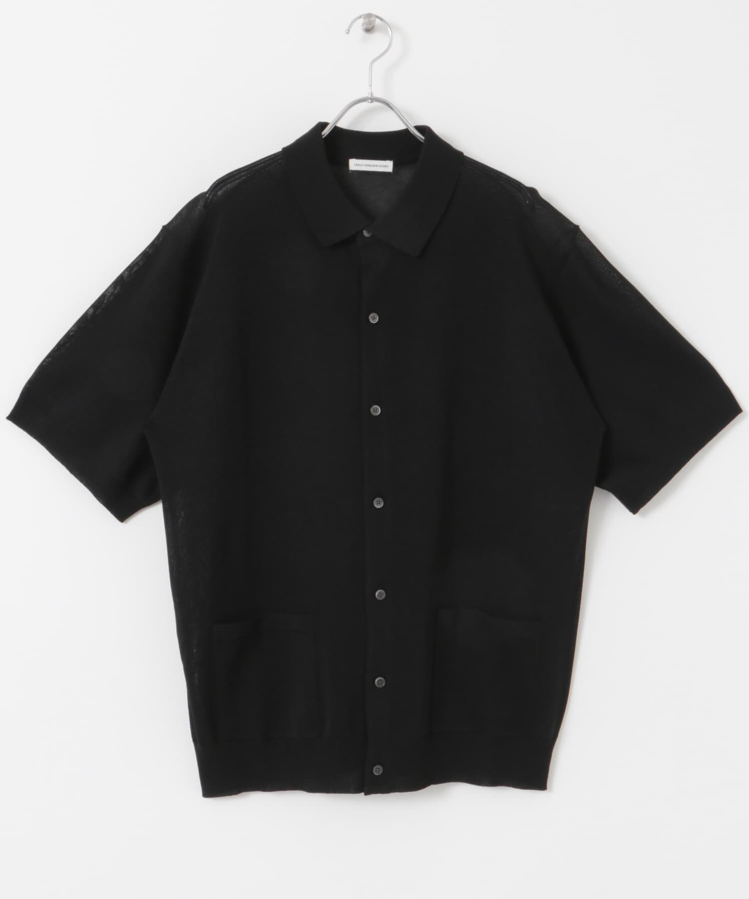 リネンライクショートスリーブシャツカーディガン BLACK M
