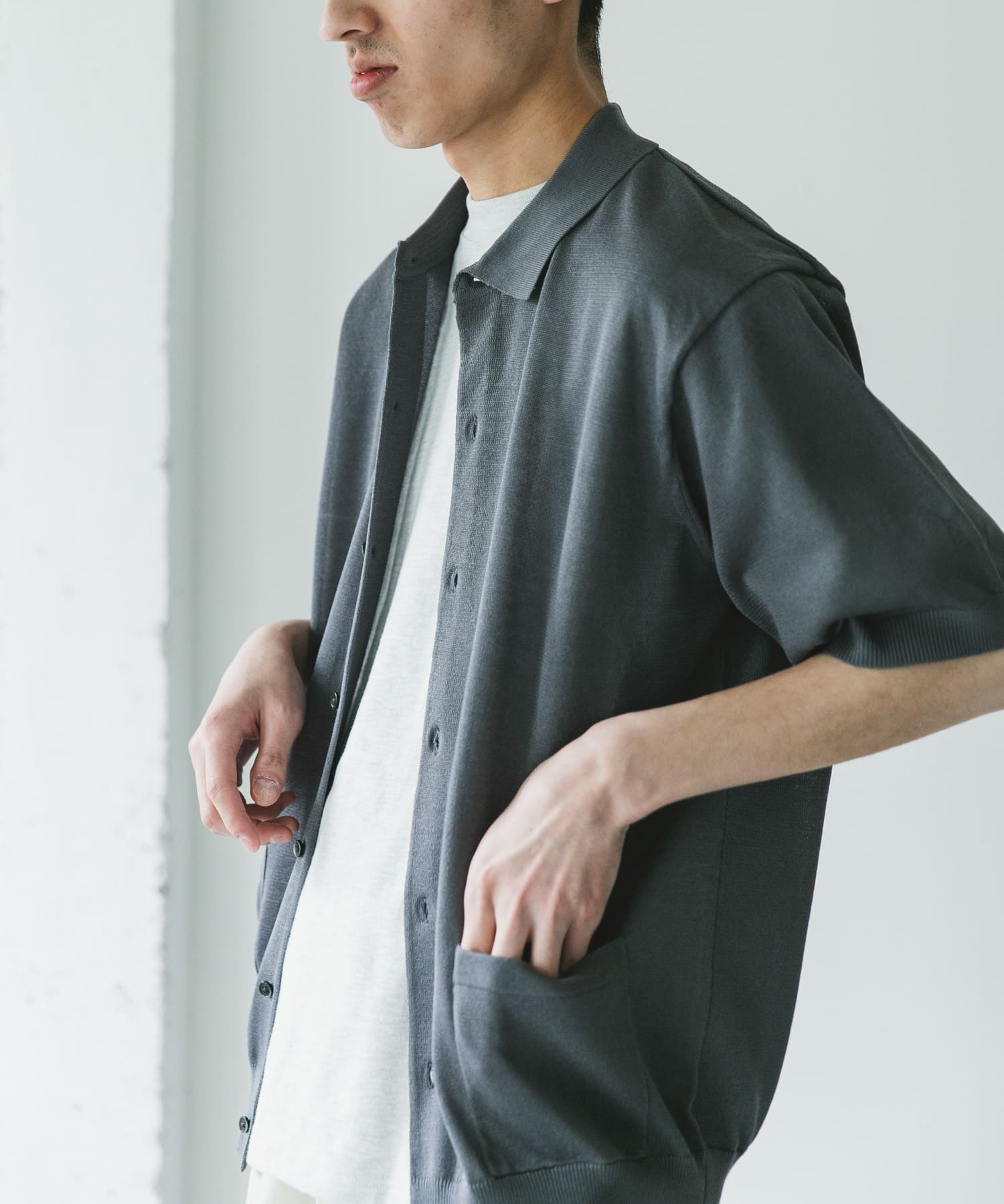 リネンライクショートスリーブシャツカーディガン