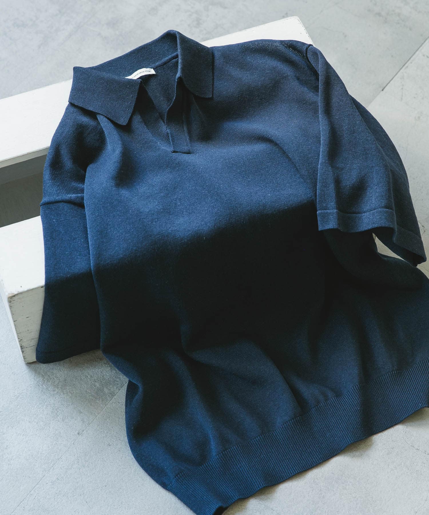 リネン混ハイゲージ スキッパーニットポロシャツ