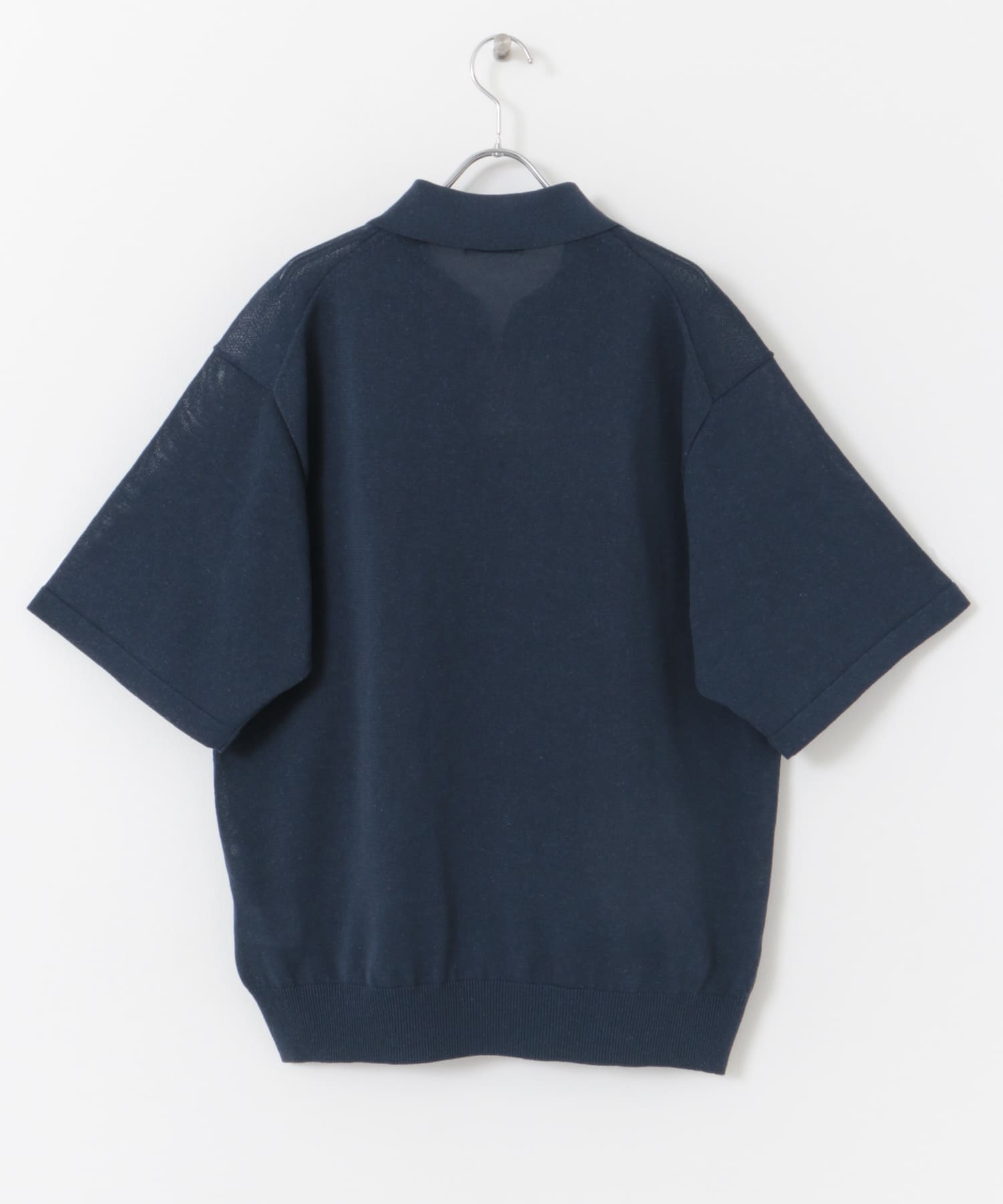 リネン混ハイゲージ スキッパーニットポロシャツ BLUE M