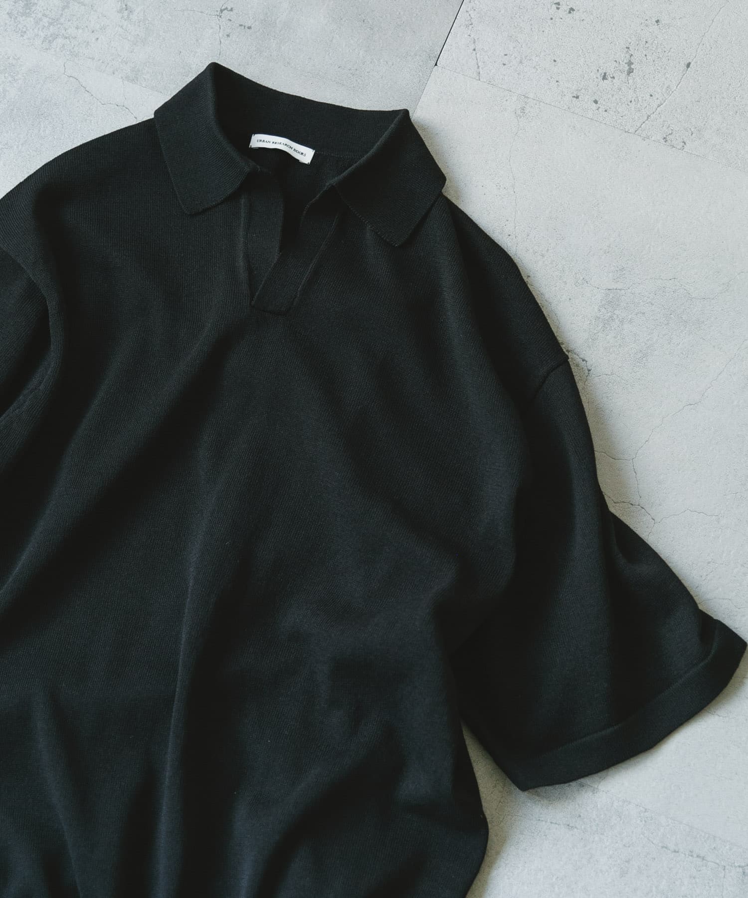 リネン混ハイゲージ スキッパーニットポロシャツ(M BLACK): トップス