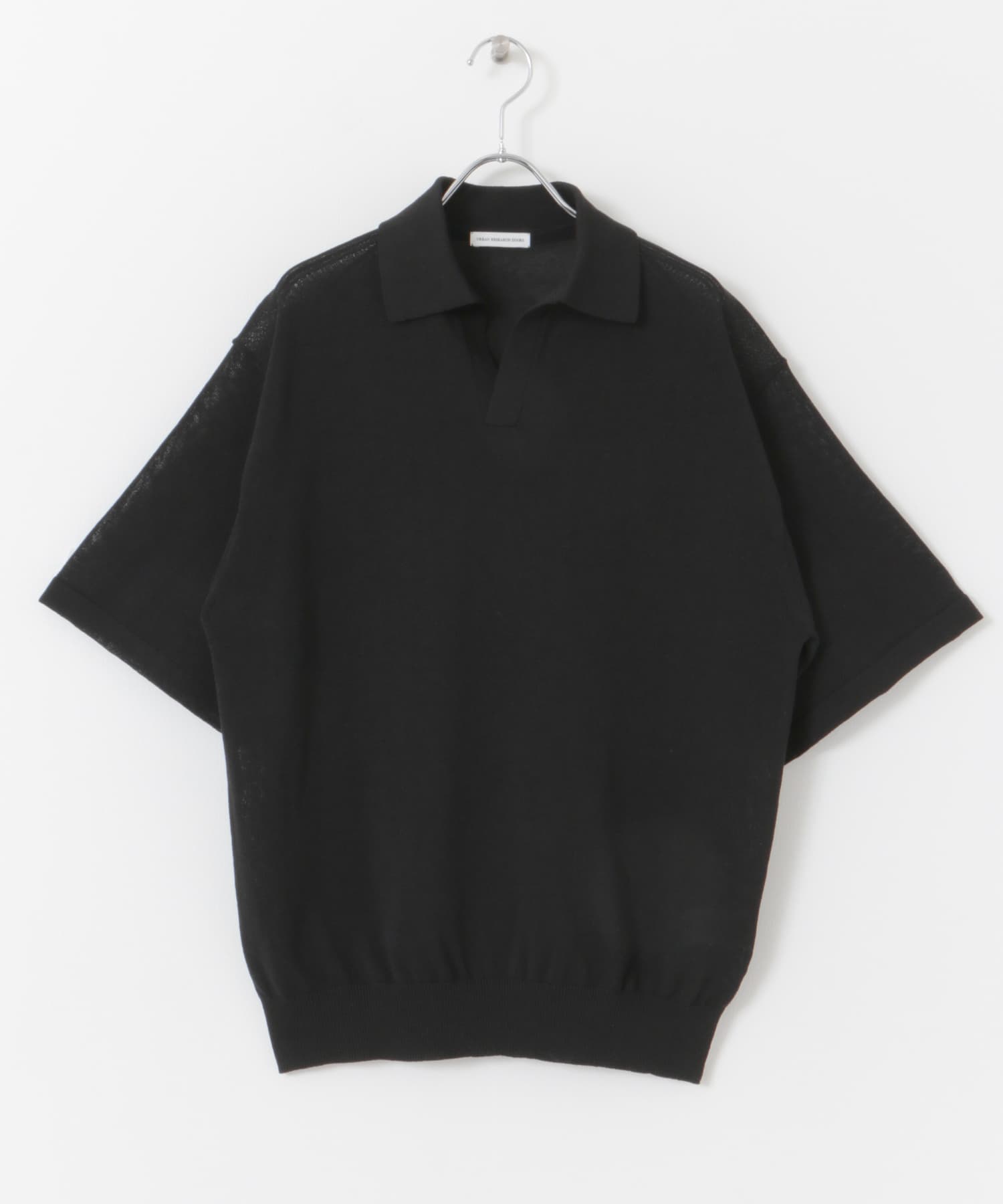 リネン混ハイゲージ スキッパーニットポロシャツ BLACK M