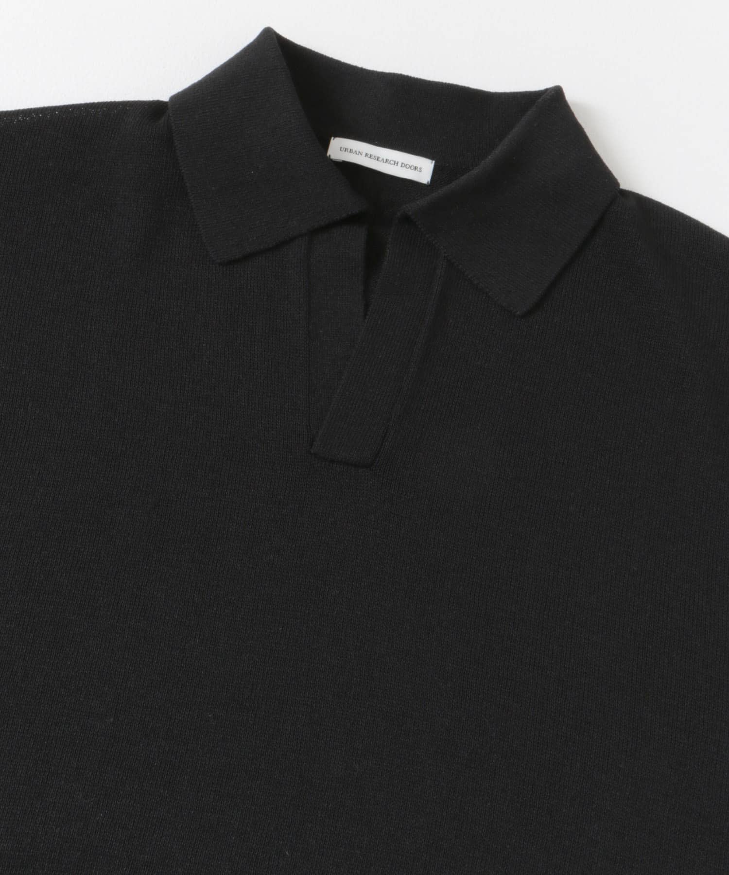 リネン混ハイゲージ スキッパーニットポロシャツ BLACK M