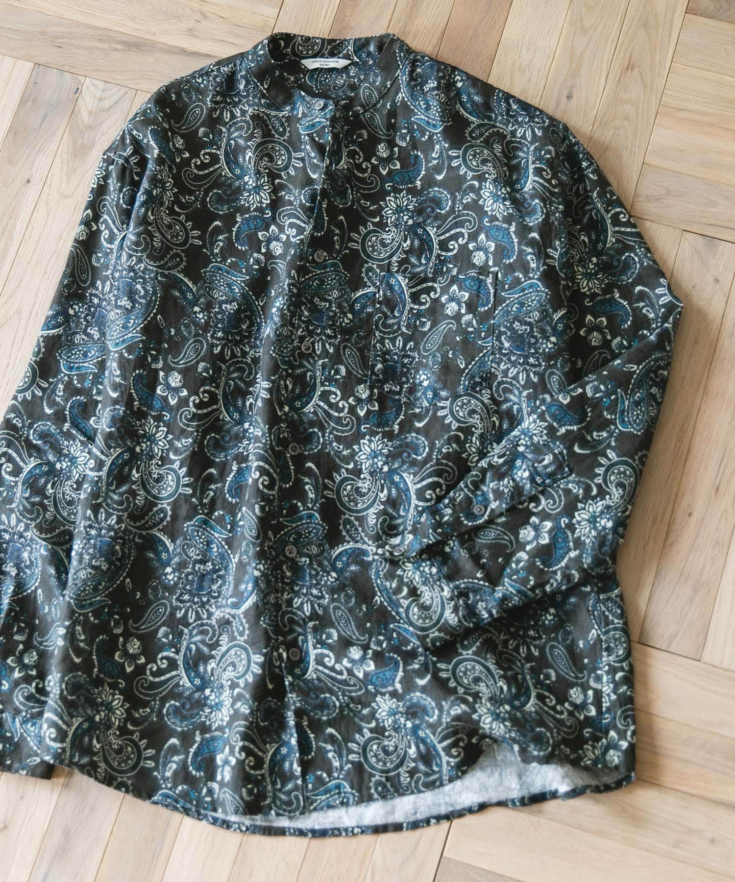 『XLサイズ/WEB限定』シルケットリネンバンドカラーロングスリーブシャツ PAISLEY M