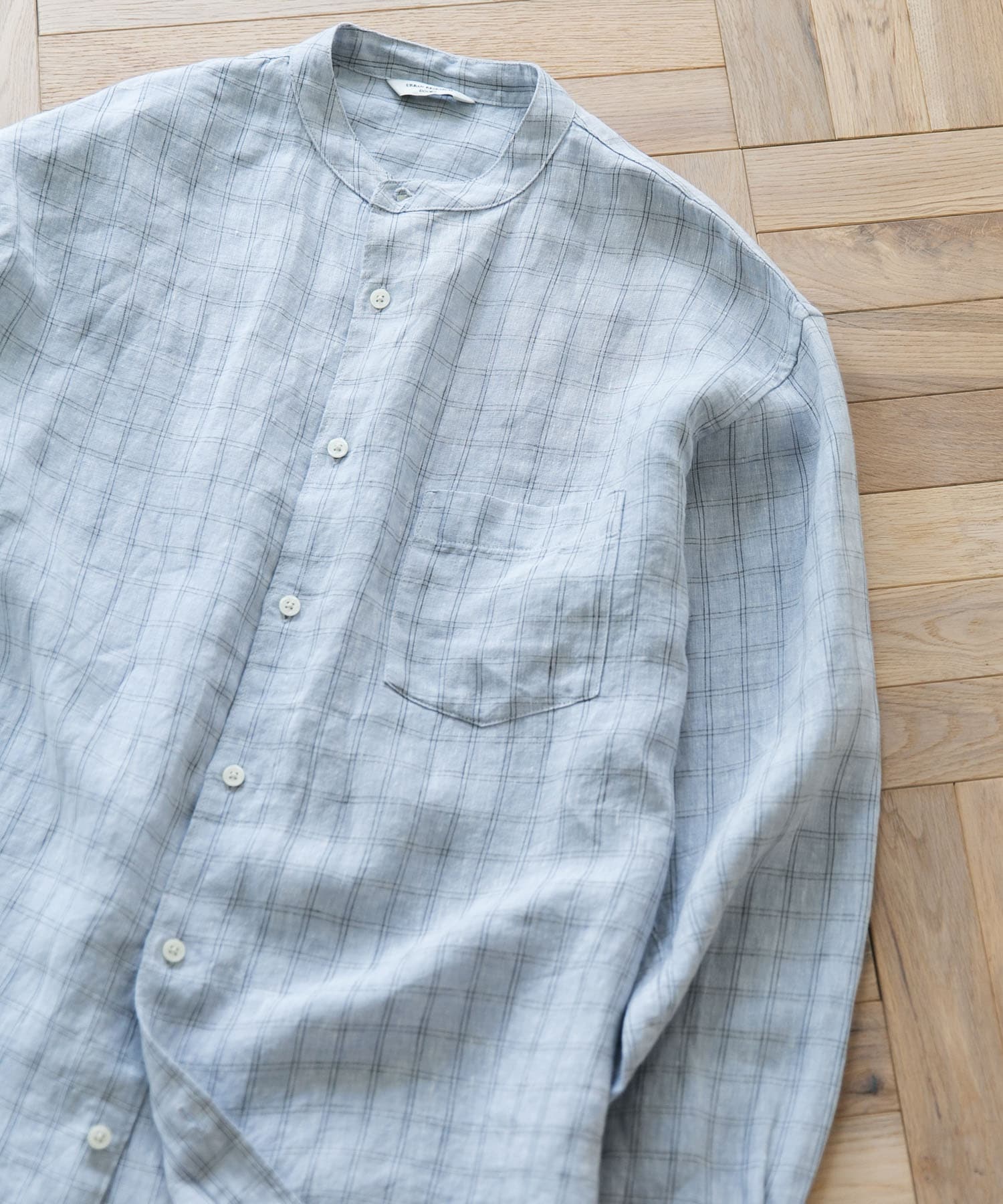 『XLサイズ/WEB限定』シルケットリネンバンドカラーロングスリーブシャツ BLUE CHECK M