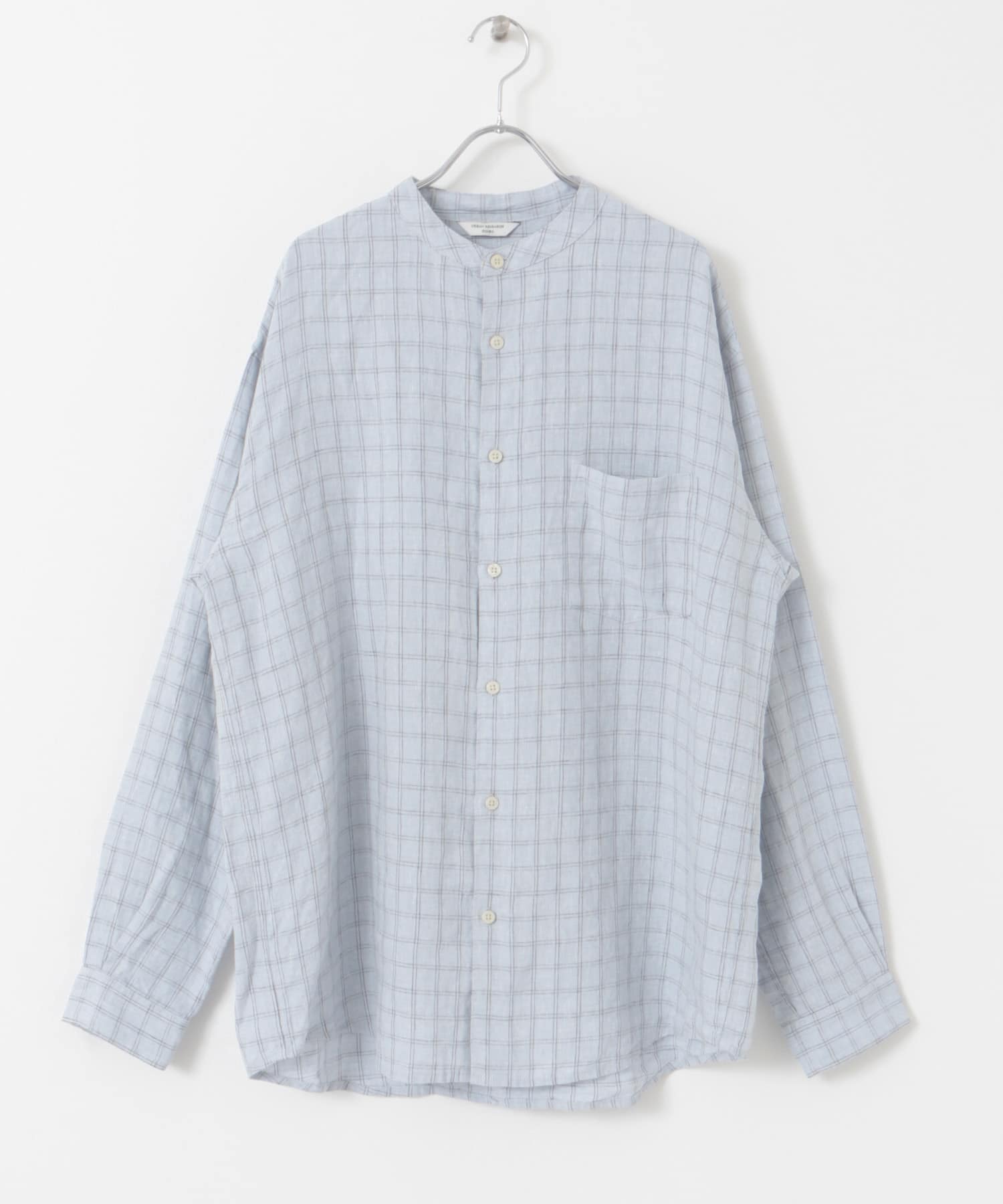 『XLサイズ/WEB限定』シルケットリネンバンドカラーロングスリーブシャツ BLUE CHECK M
