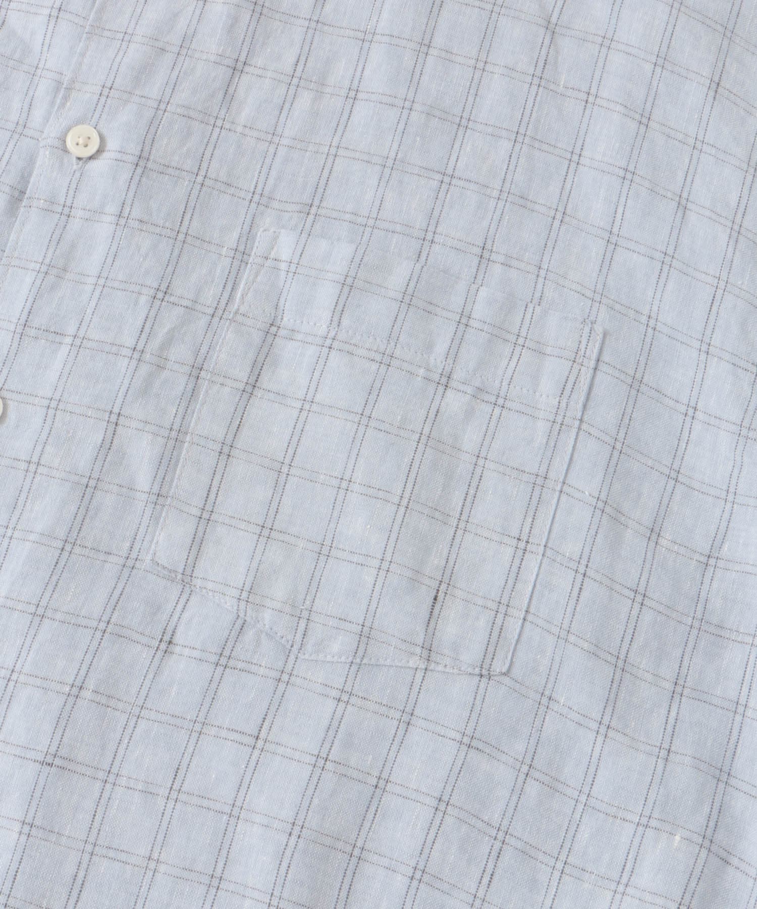 『XLサイズ/WEB限定』シルケットリネンバンドカラーロングスリーブシャツ BLUE CHECK M