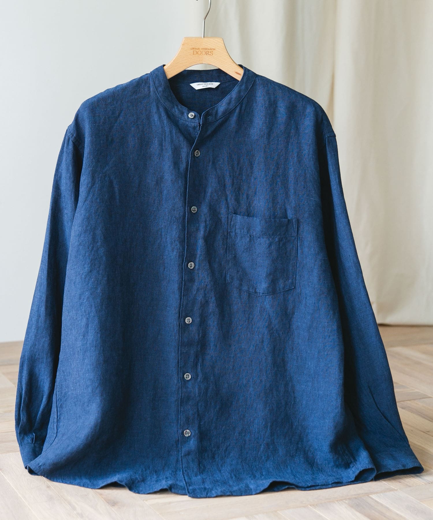 『XLサイズ/WEB限定』シルケットリネンバンドカラーロングスリーブシャツ INDIGO M