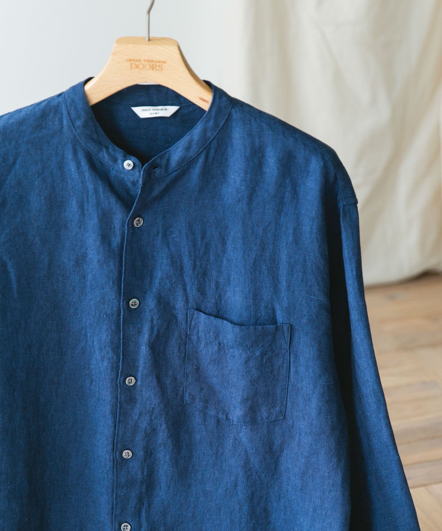 『XLサイズ/WEB限定』シルケットリネンバンドカラーロングスリーブシャツ INDIGO M