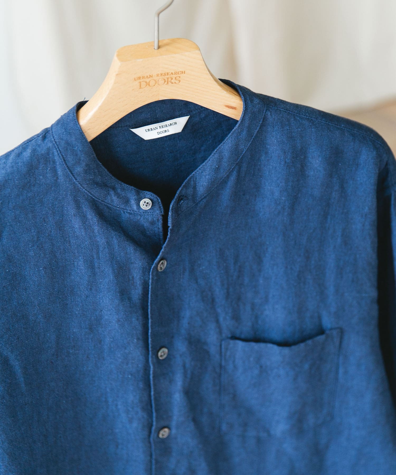 『XLサイズ/WEB限定』シルケットリネンバンドカラーロングスリーブシャツ INDIGO M
