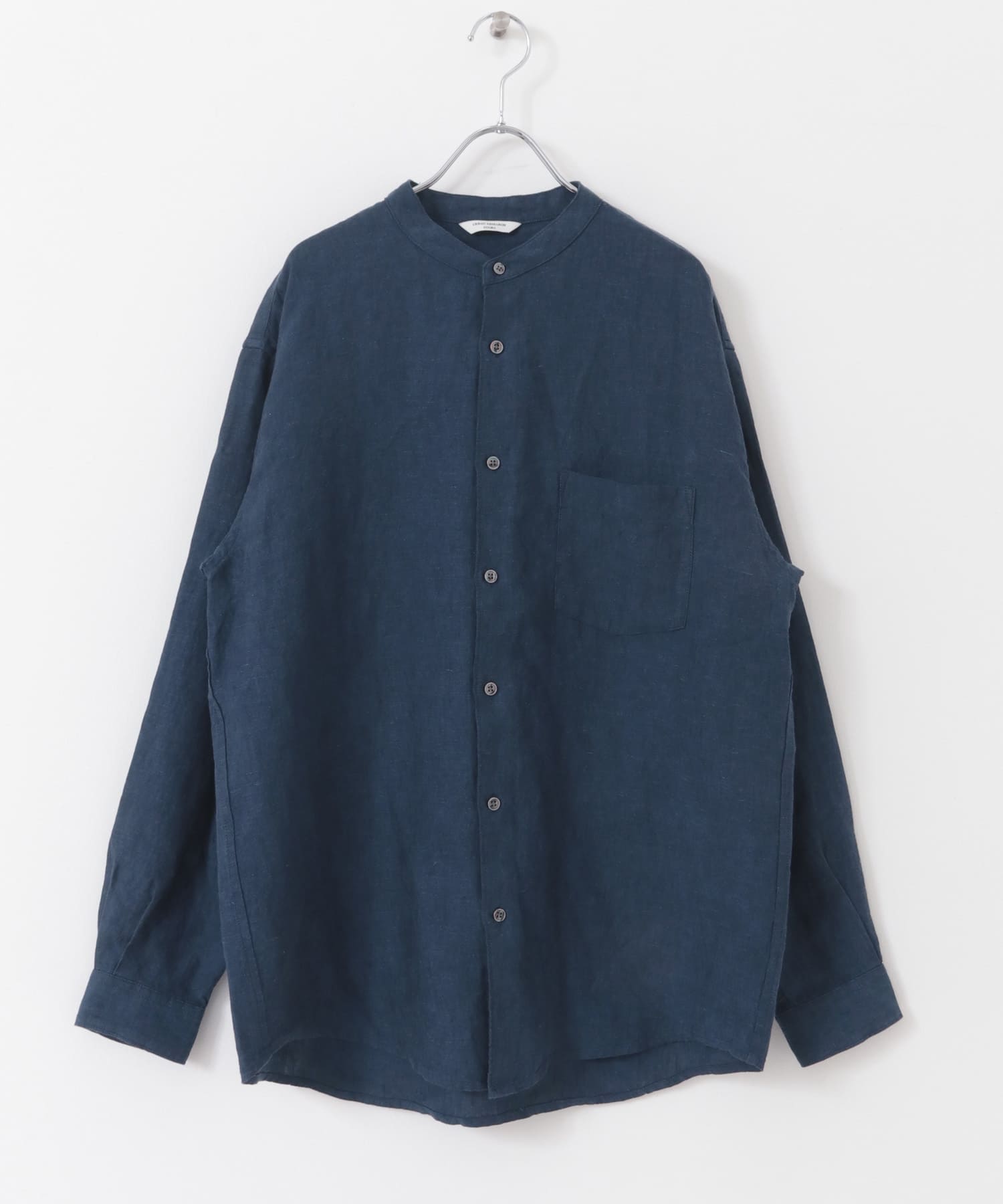 『XLサイズ/WEB限定』シルケットリネンバンドカラーロングスリーブシャツ INDIGO M