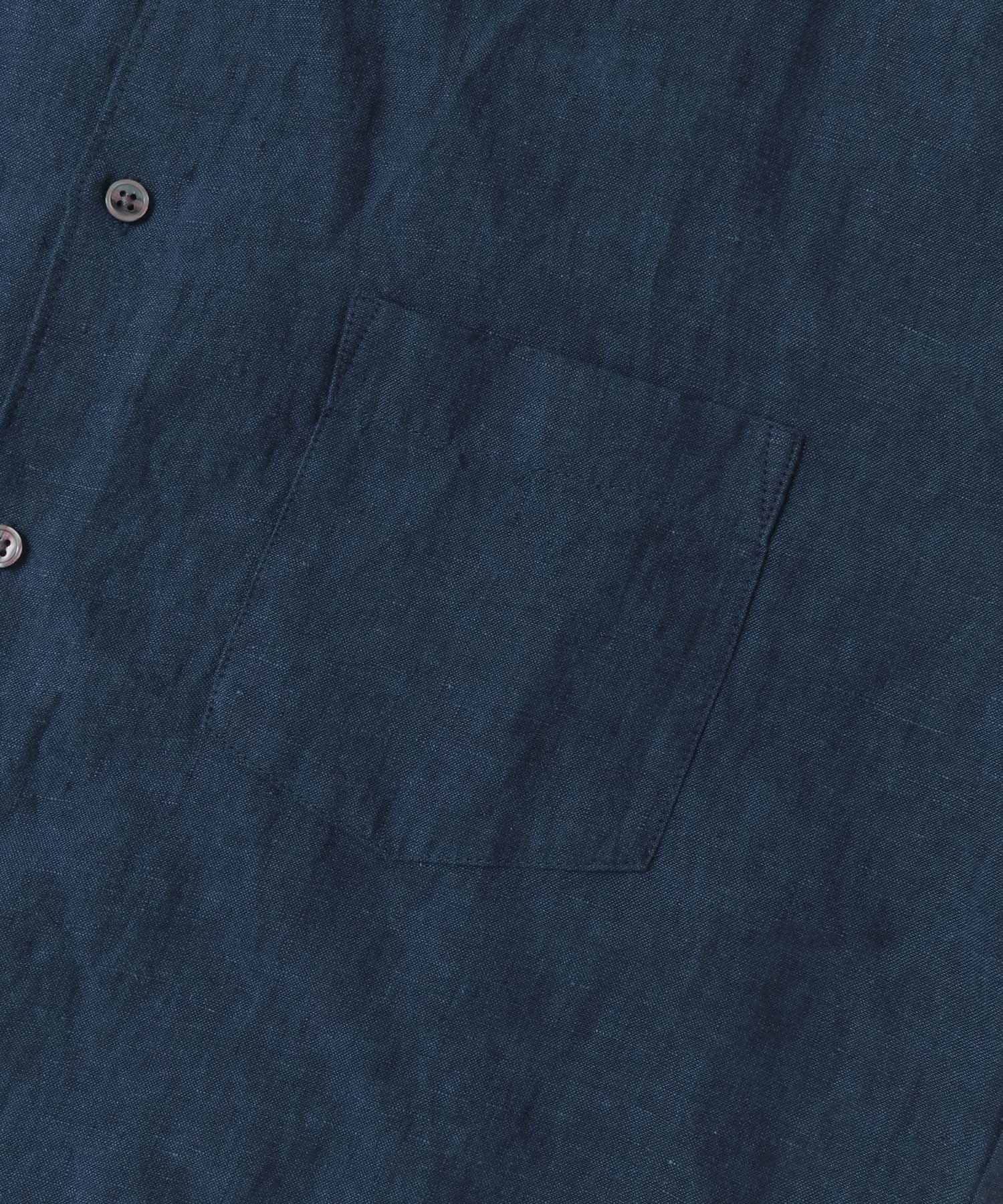 『XLサイズ/WEB限定』シルケットリネンバンドカラーロングスリーブシャツ INDIGO M