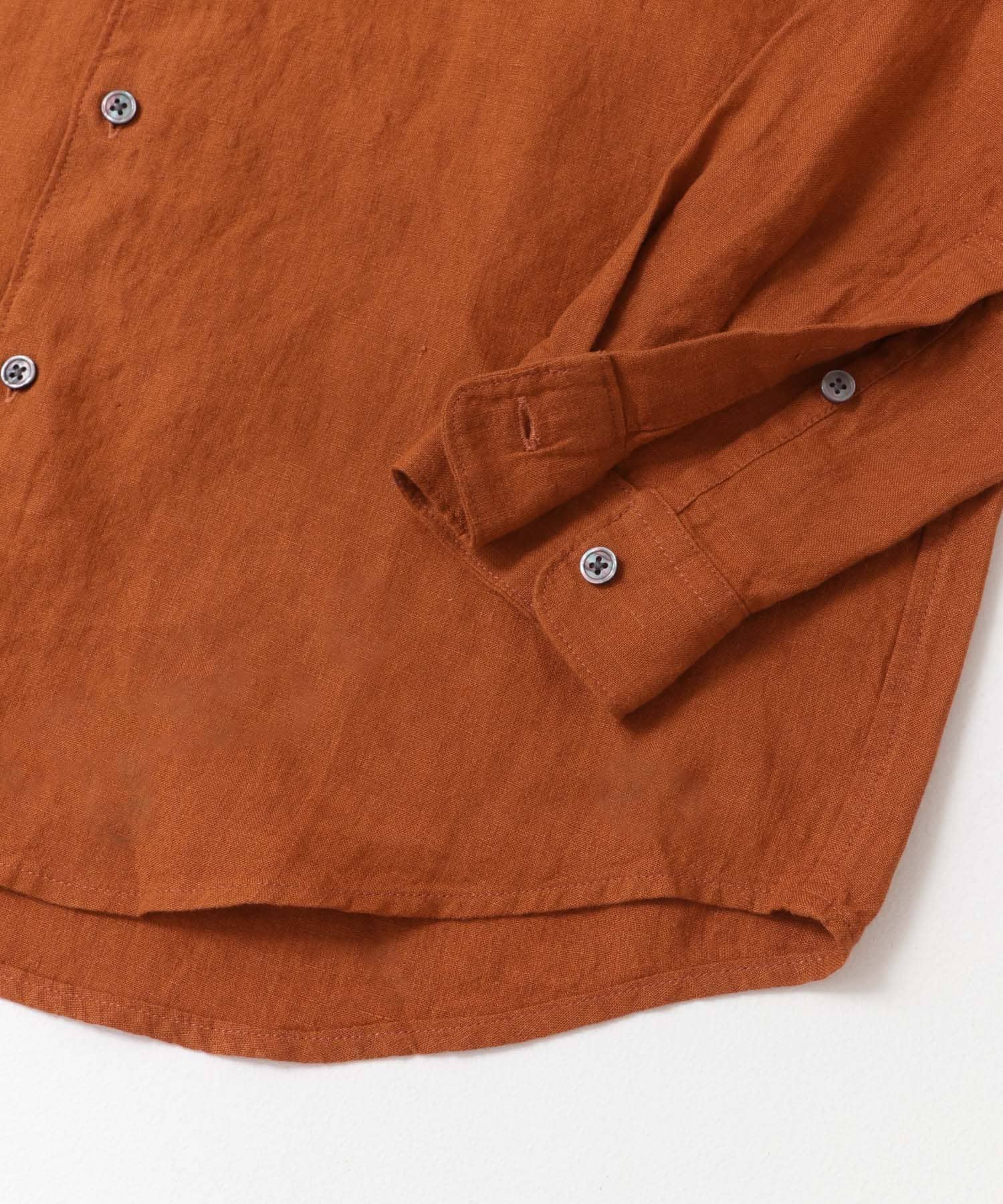 『XLサイズ/WEB限定』シルケットリネンバンドカラーロングスリーブシャツ TERRACOTTA M