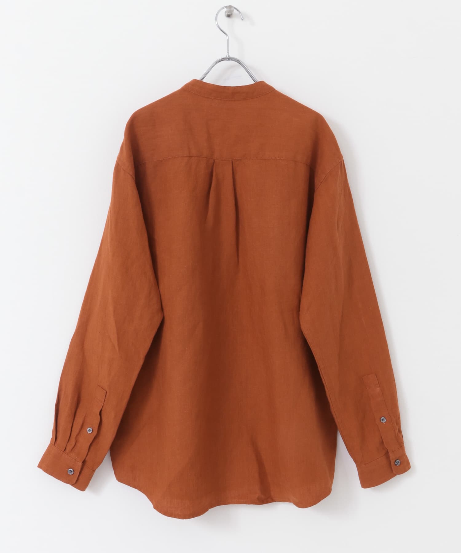 『XLサイズ/WEB限定』シルケットリネンバンドカラーロングスリーブシャツ TERRACOTTA M