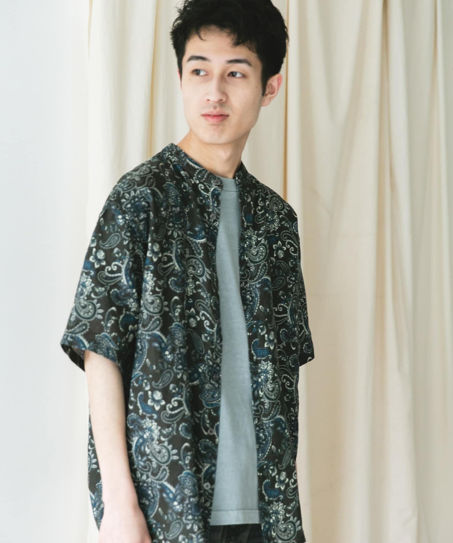 XLサイズ/WEB限定』シルケットリネン バンドカラーショートスリーブ