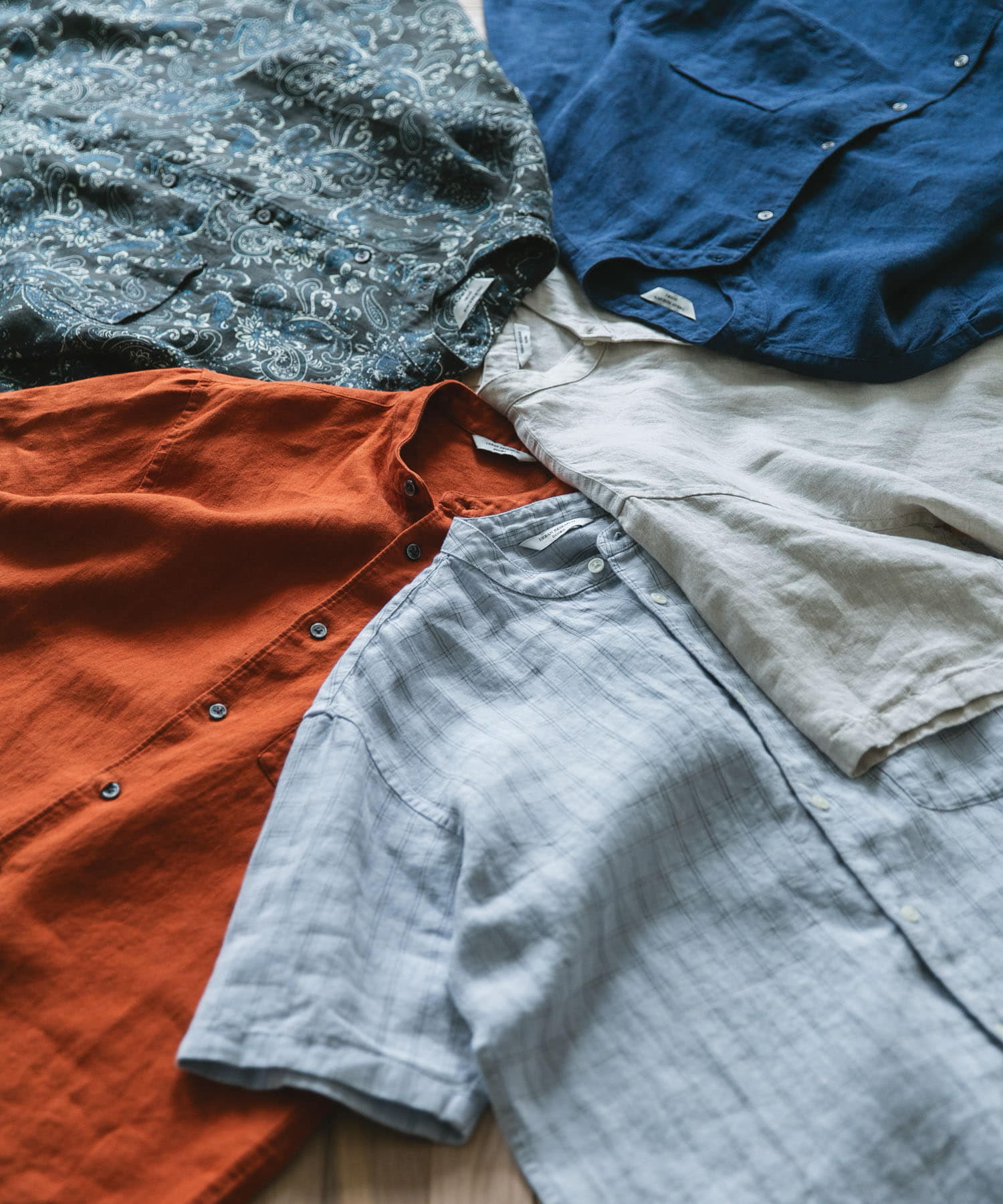 『XLサイズ/WEB限定』シルケットリネン バンドカラーショートスリーブシャツ TERRACOTTA L