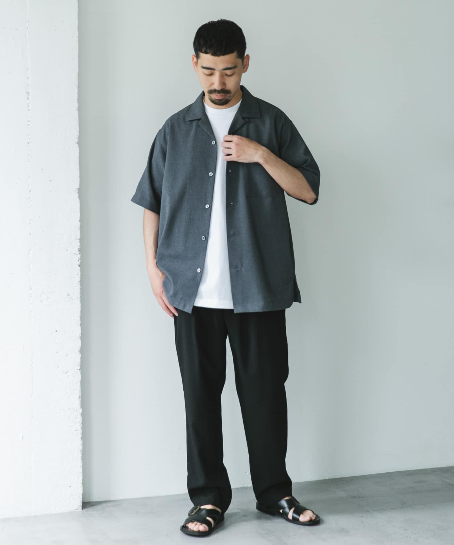 マイクロサッカー オープンカラー ショートスリーブシャツ(M GRAY