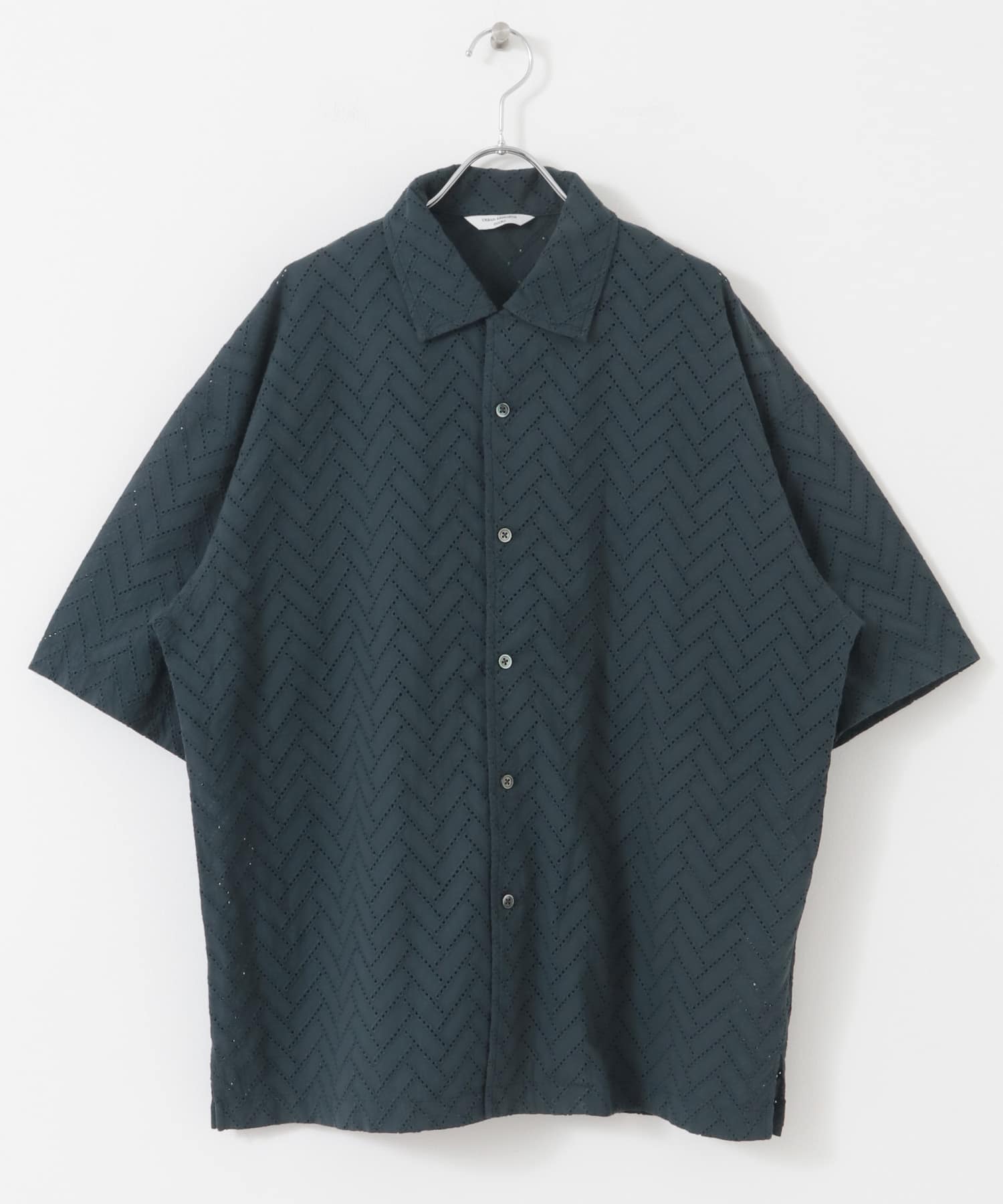 ネイビー 刺繍付き ショートスリーブシャツ カラミショートスリーブシャツ(M DARK BLUE): トップス｜URBAN