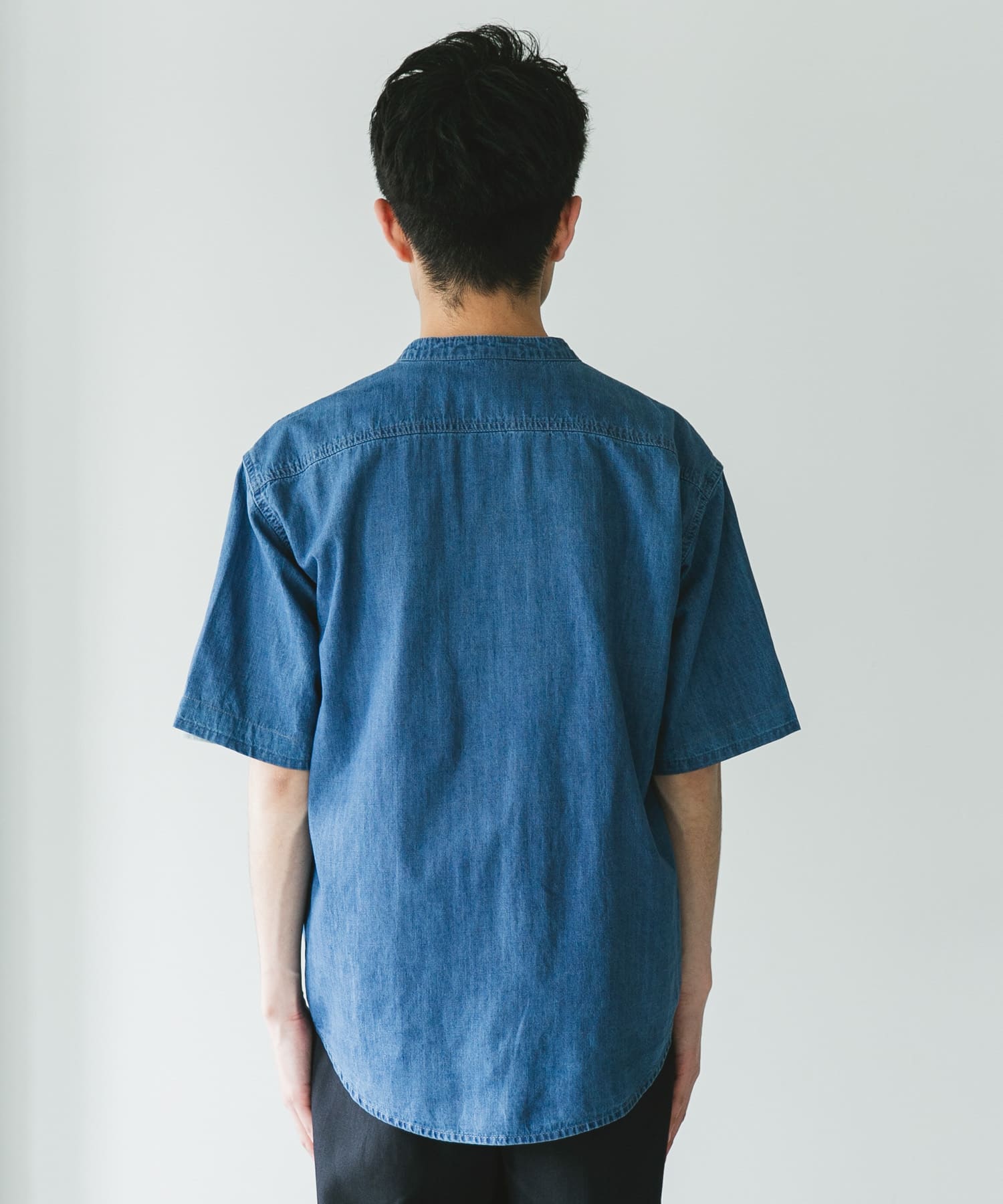 URBAN RESEARCH DOOR リネン混５分丈ブラウス リネン混 デニムバンドショートスリーブシャツ(M O.W.