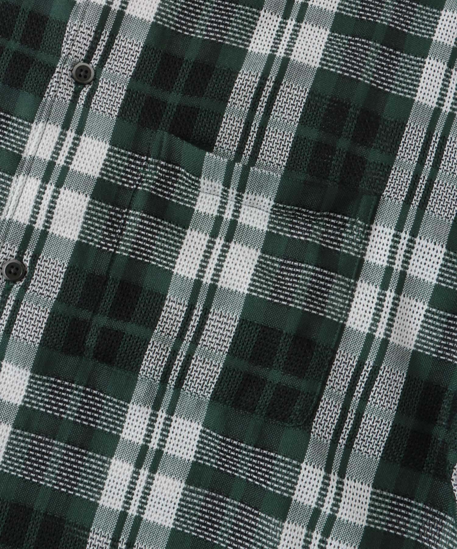 カラミ織ショートスリーブチェックシャツ GREEN M