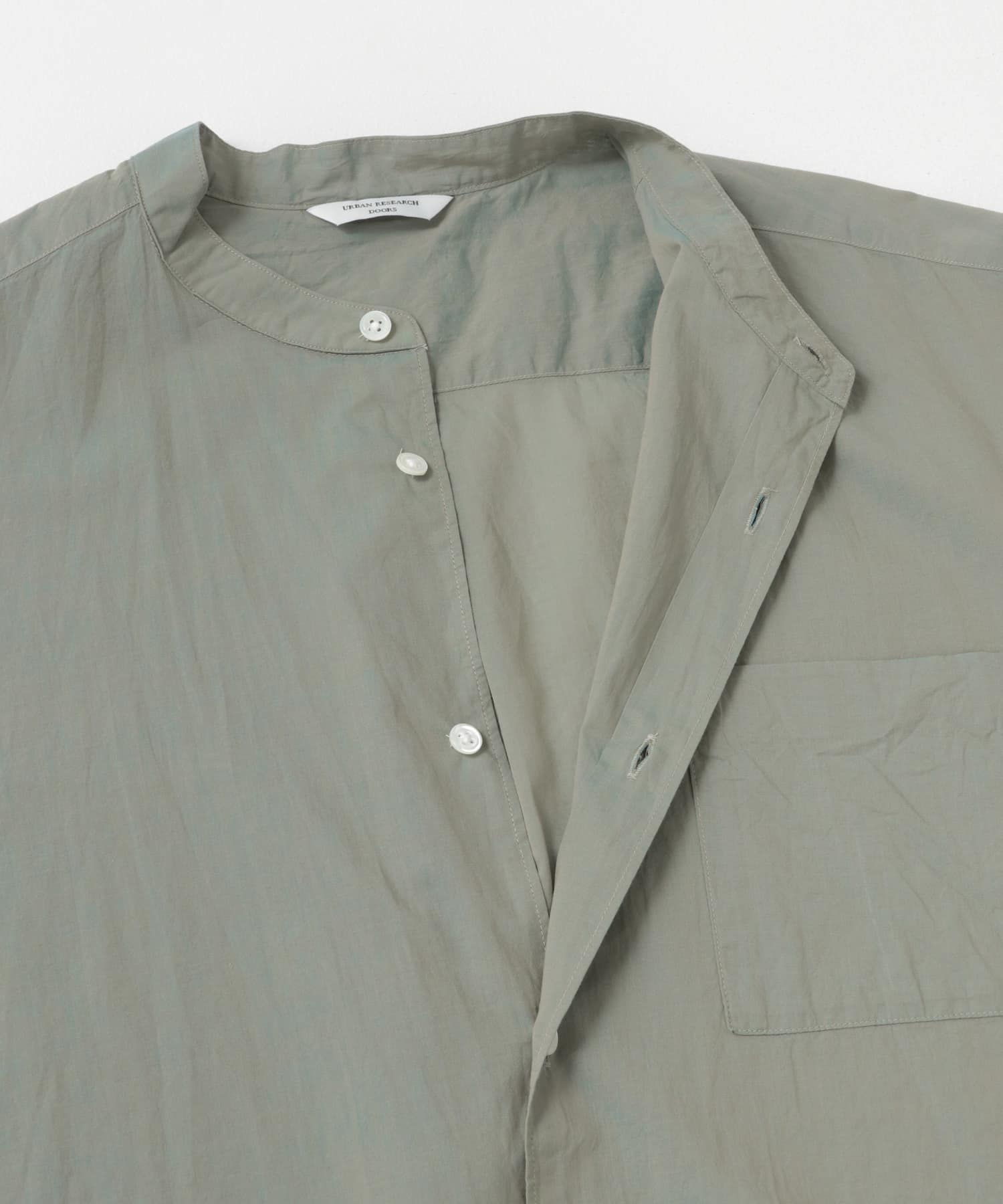 玉虫シャンブレー バンドカラーシャツ SAGE GREEN M