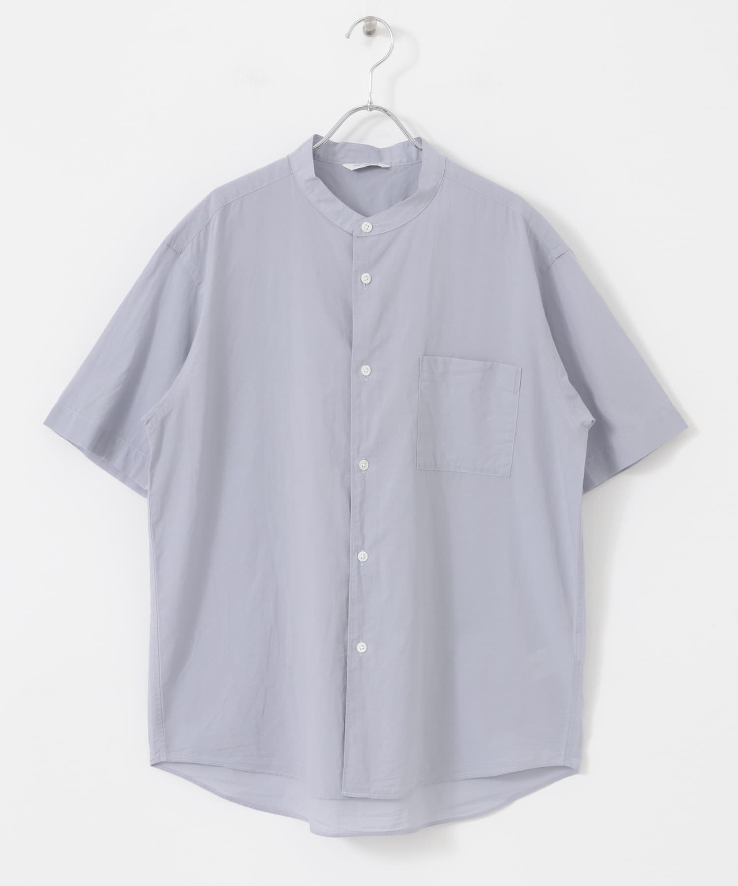 玉虫シャンブレー バンドカラーシャツ L.BLUE M