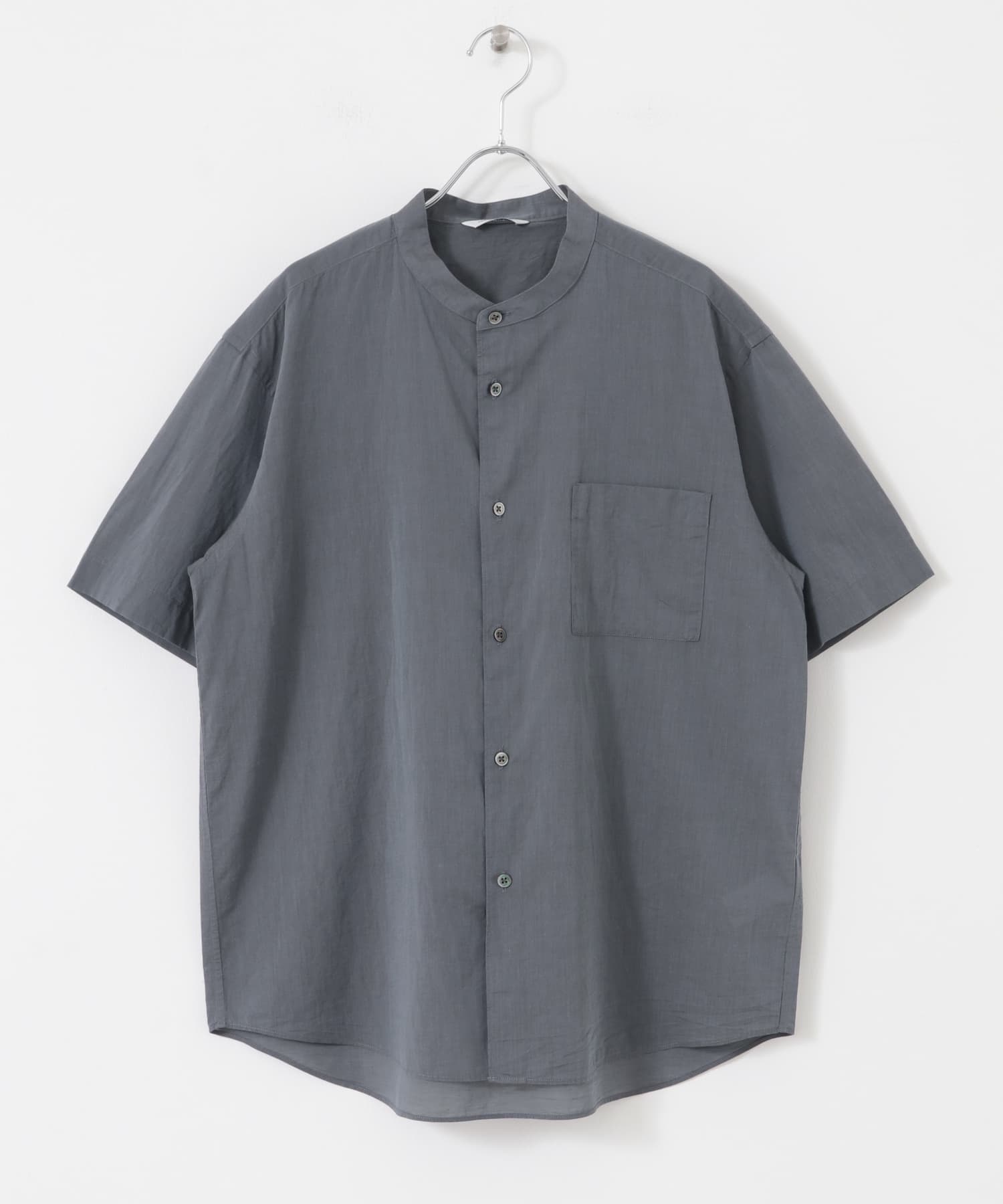 玉虫シャンブレー バンドカラーシャツ GRAY NAVY M