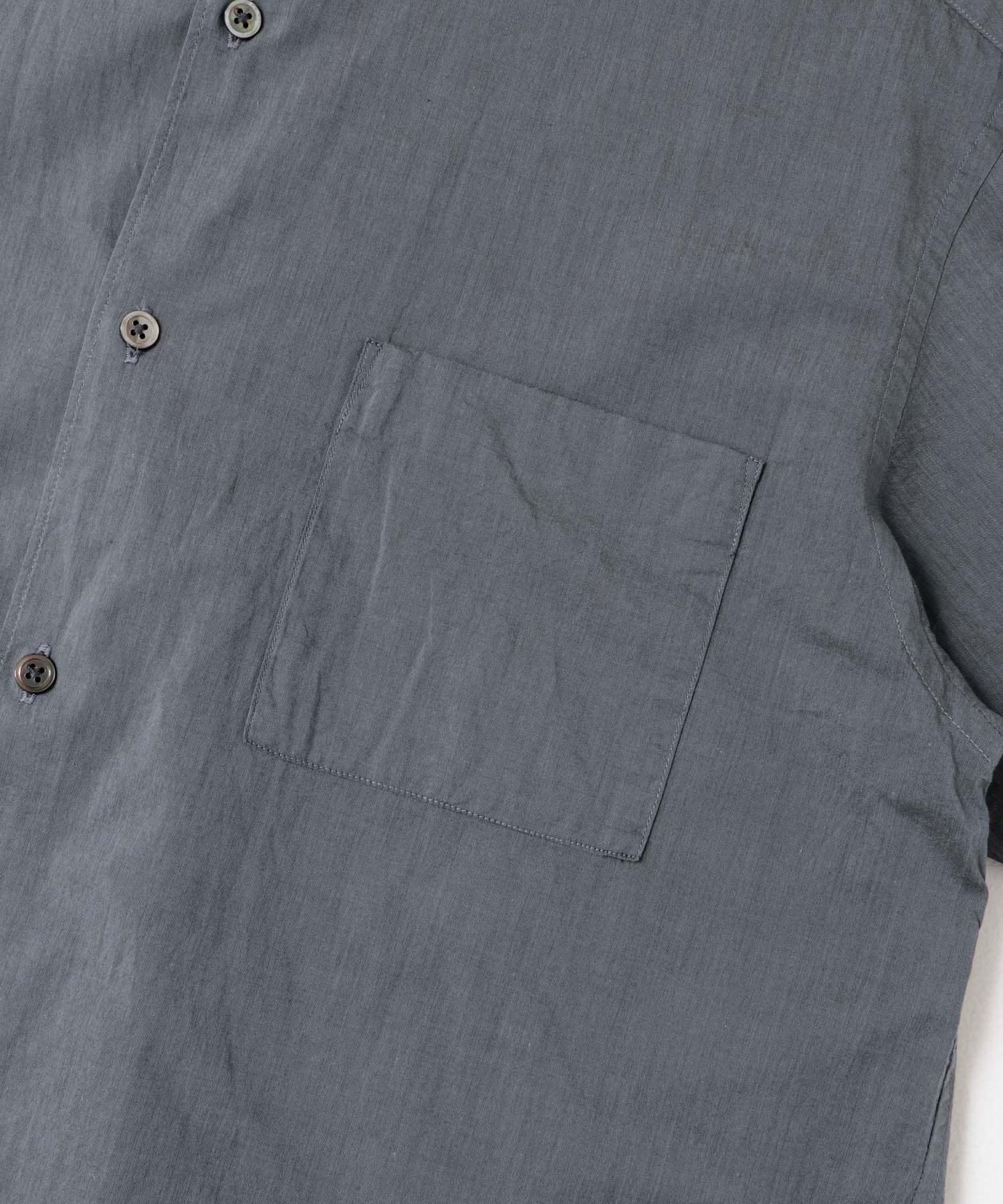 玉虫シャンブレー バンドカラーシャツ GRAY NAVY M