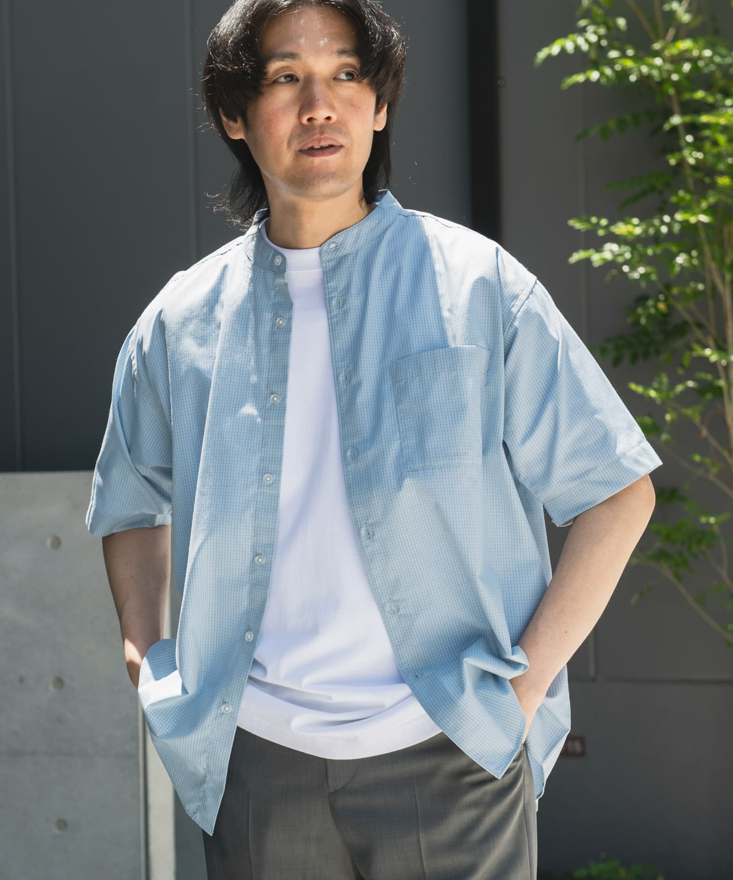 TC バンドカラー ショートスリーブシャツ