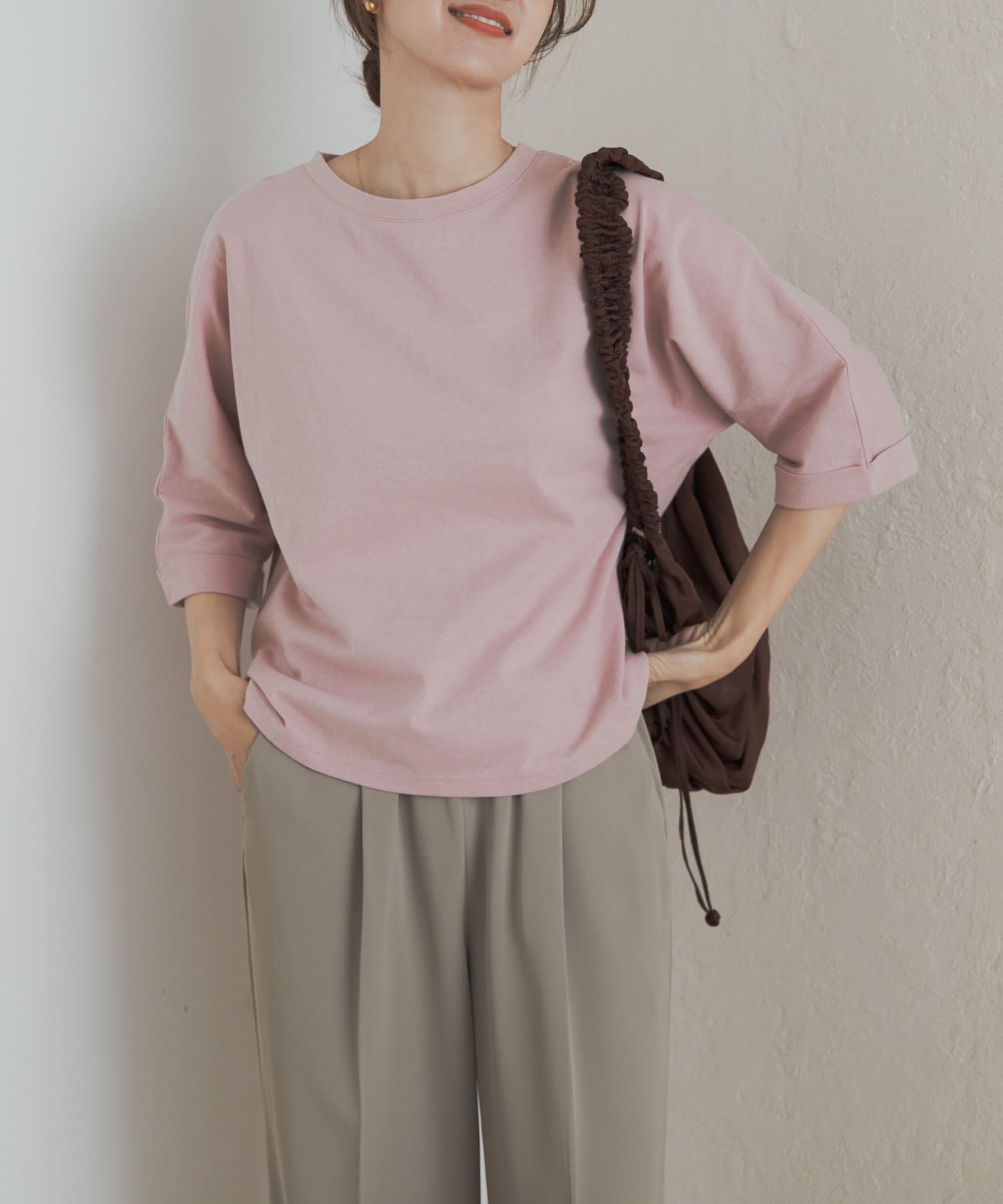 『UR TECH』ドルマンロールスリーブTシャツ PINK M