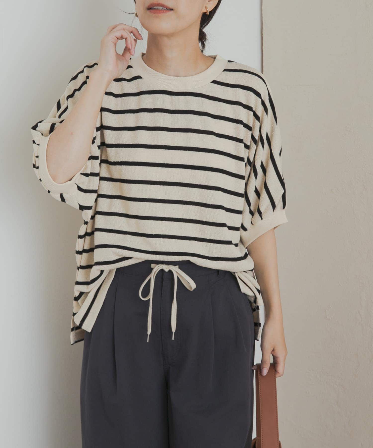 コットンリブバックUネックプルオーバー ボーダー URBAN RESEARCH DOORS（アーバンリサーチドアーズ） URBAN RESEARCH