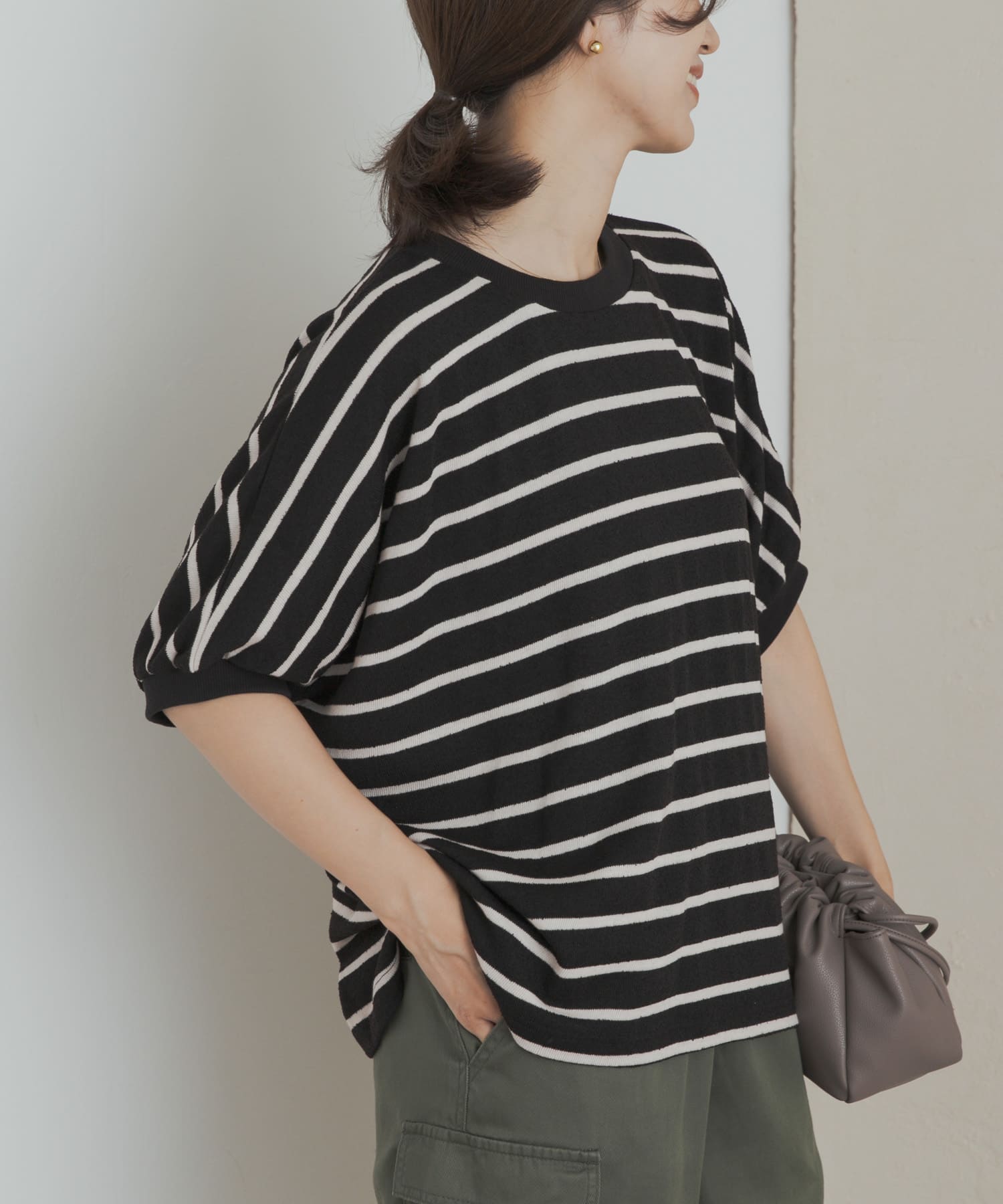 コットンリブバックUネックプルオーバー ボーダー URBAN RESEARCH DOORS（アーバンリサーチドアーズ） URBAN RESEARCH